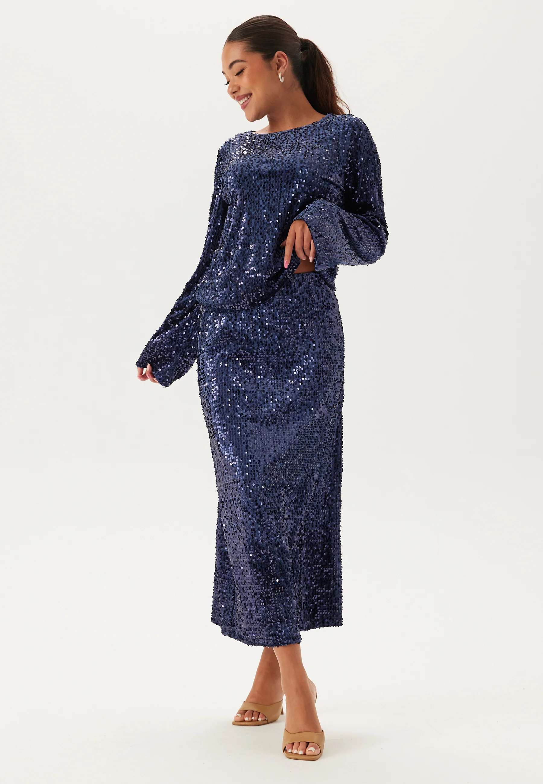 Sequin A-line Midi Skirt