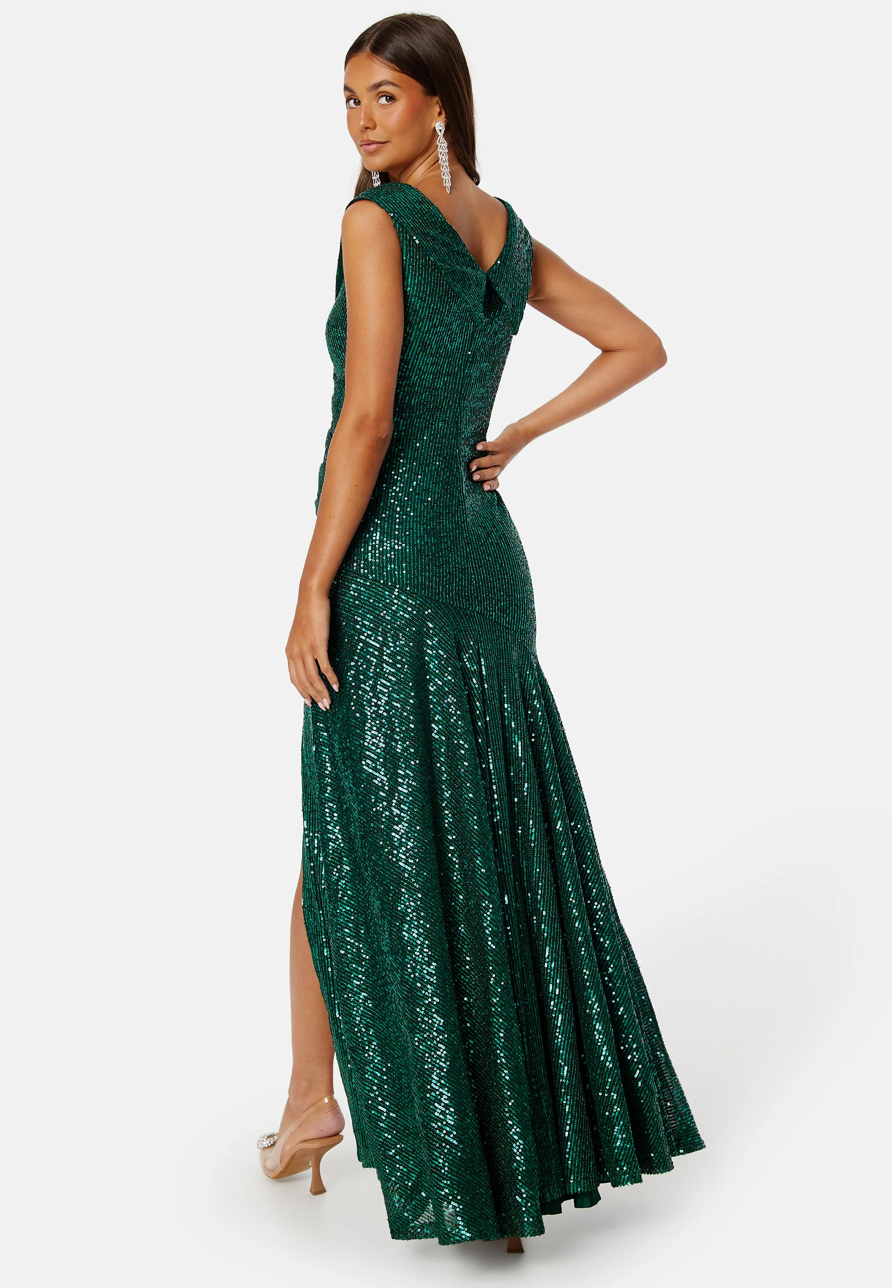 Sequin Bardot Pleat Maxi With Split - Image 2