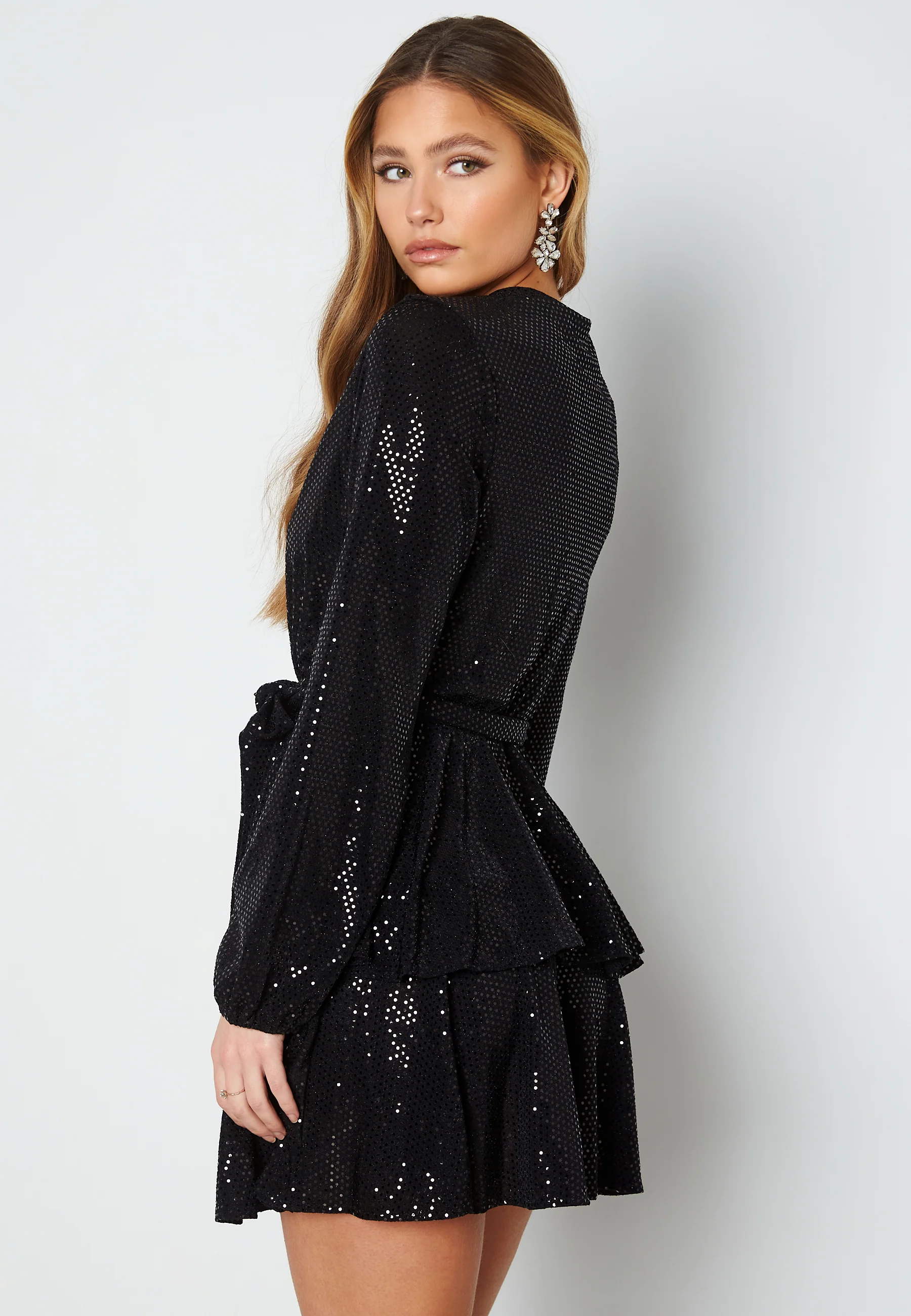 Sequin Deep V Ruffle Skater Dress - Image 3