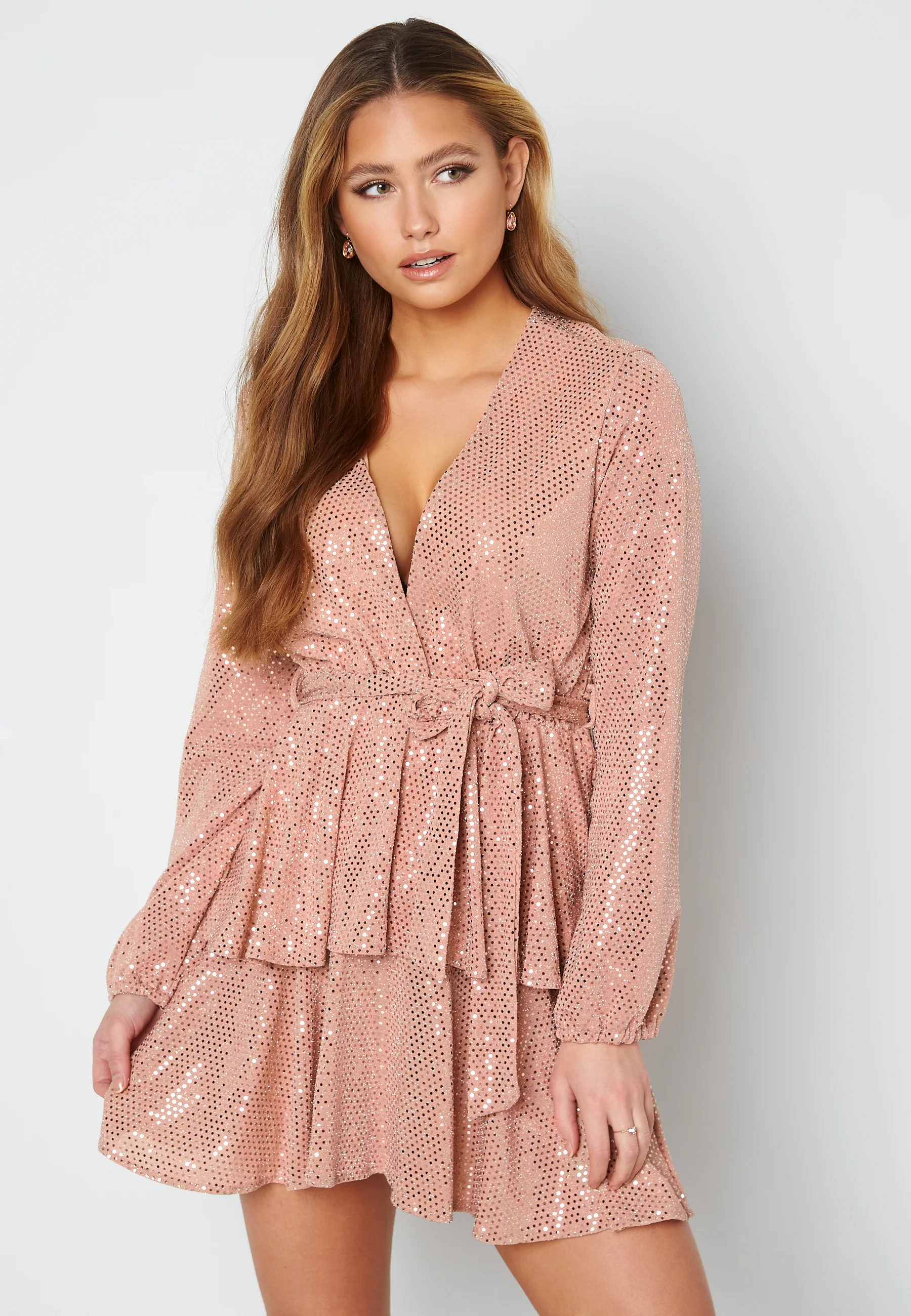 Sequin Deep V Ruffle Skater Dress - Image 4