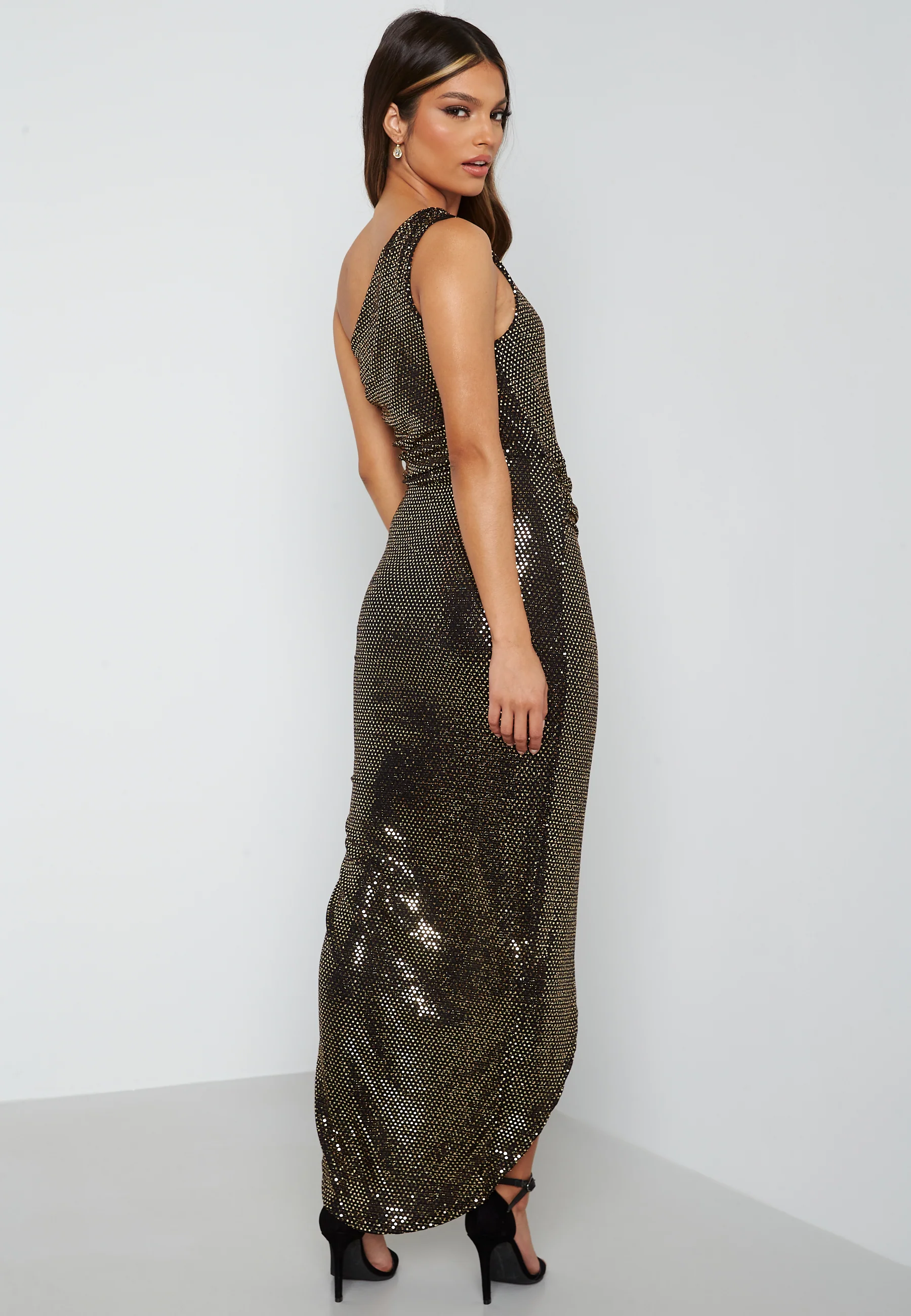 Sequin One Shoulder Sleeve Rouch Dress - Image 2
