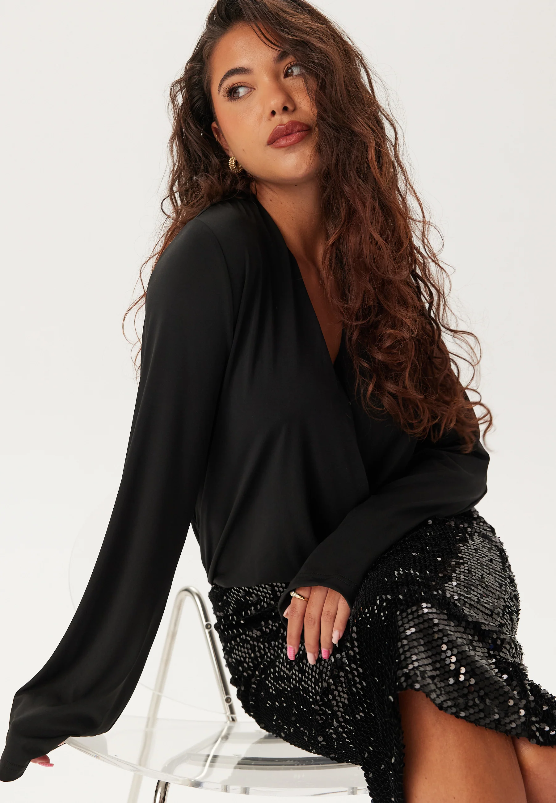 Sequin Trumpet Sleeve Midi Dress - Image 2