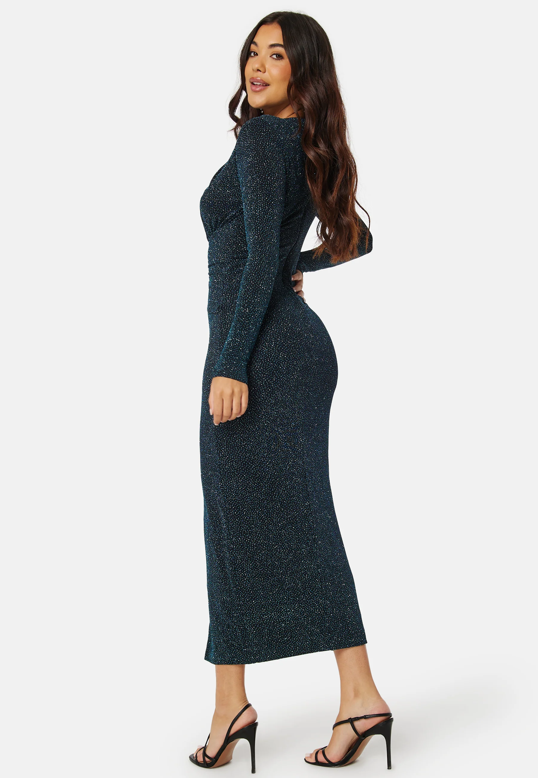 Shayna Ruched Front Long Sleeve Midi Dress - Image 3
