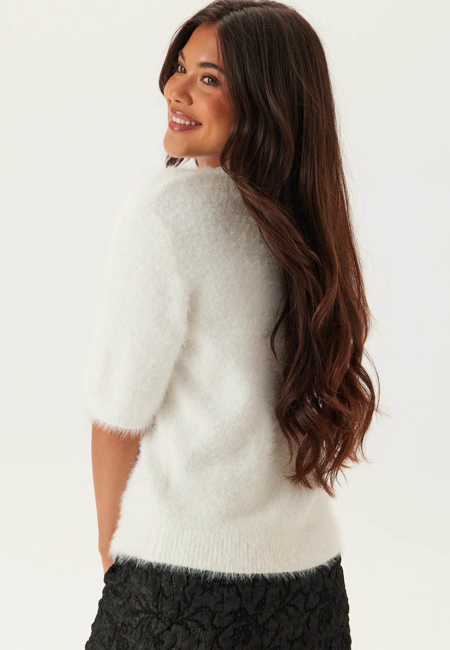 Short Sleeve Fluffy Knitted Cardigan - Image 4
