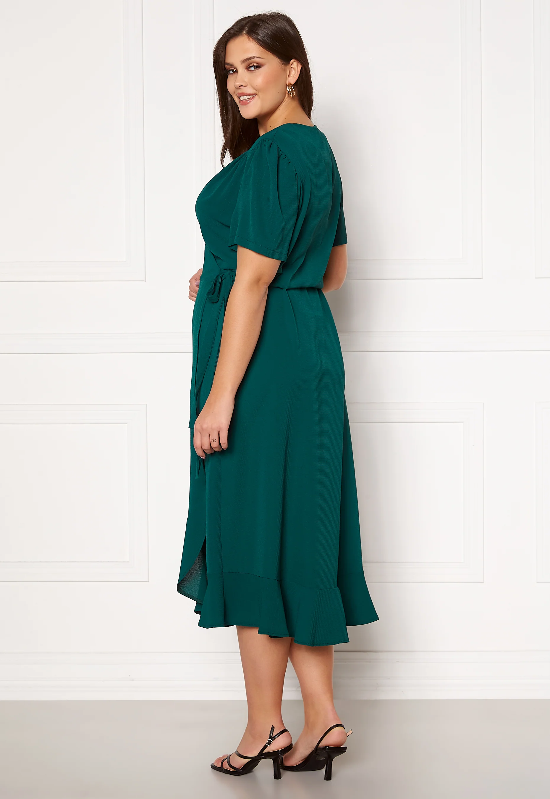 Short Sleeve Wrap Frill Curve Dress - Image 2