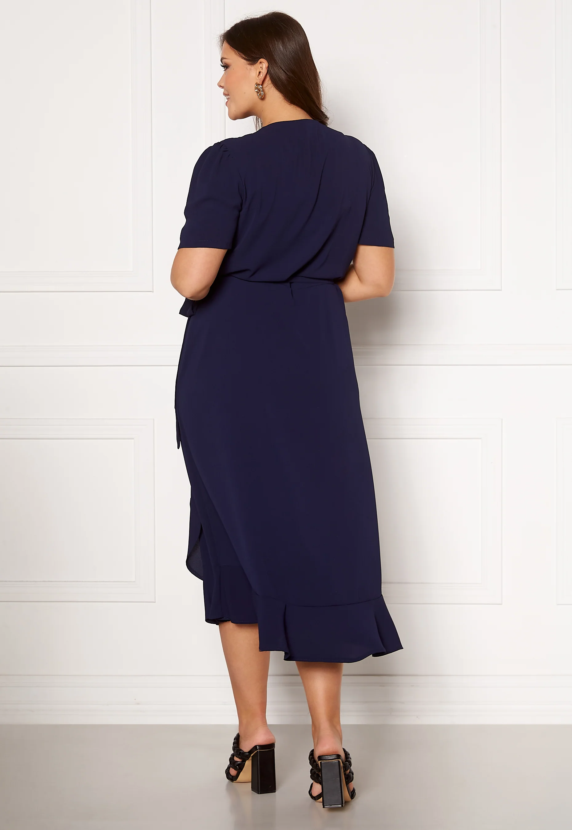 Short Sleeve Wrap Frill Curve Dress - Image 2