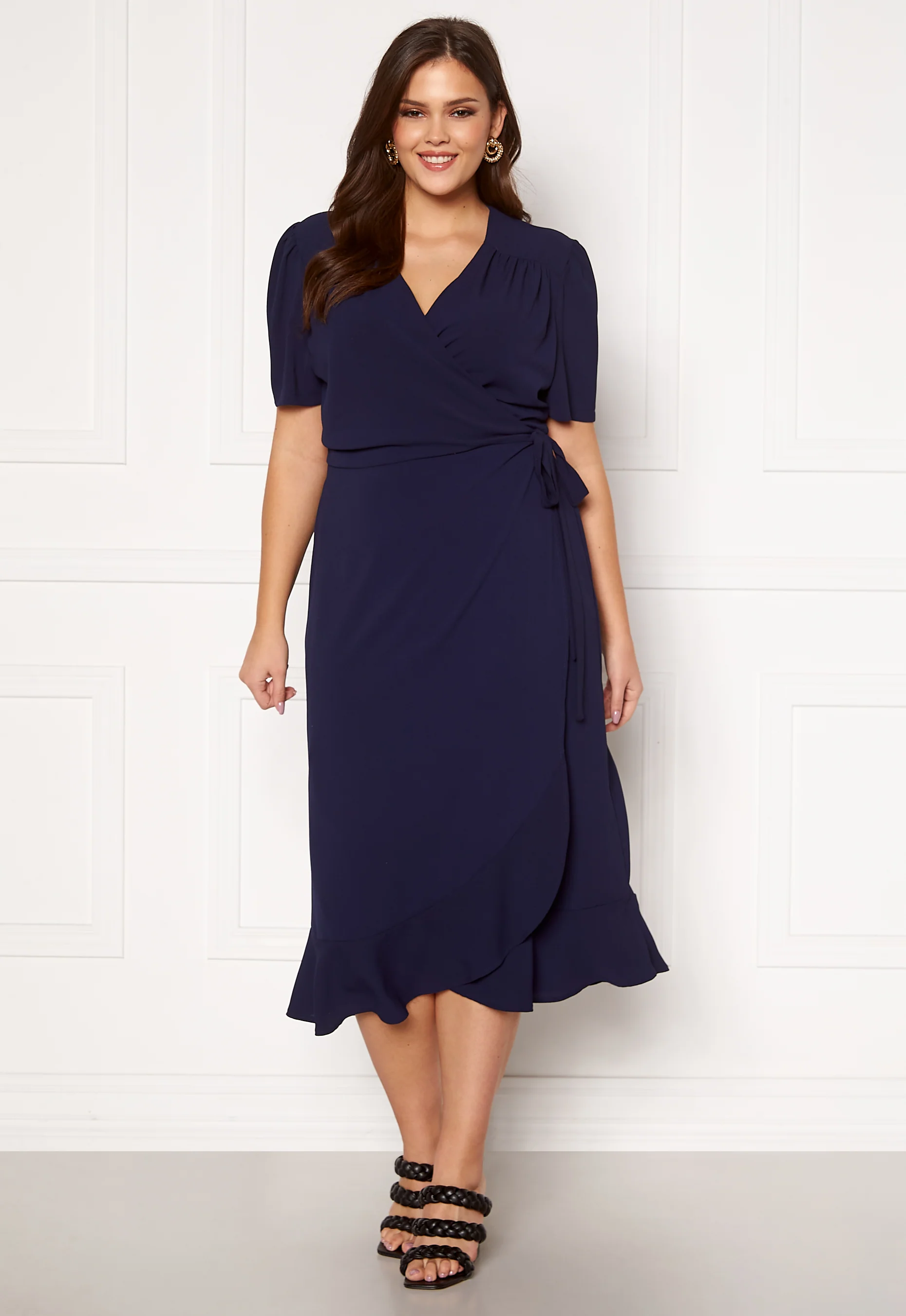 Short Sleeve Wrap Frill Curve Dress - Image 3