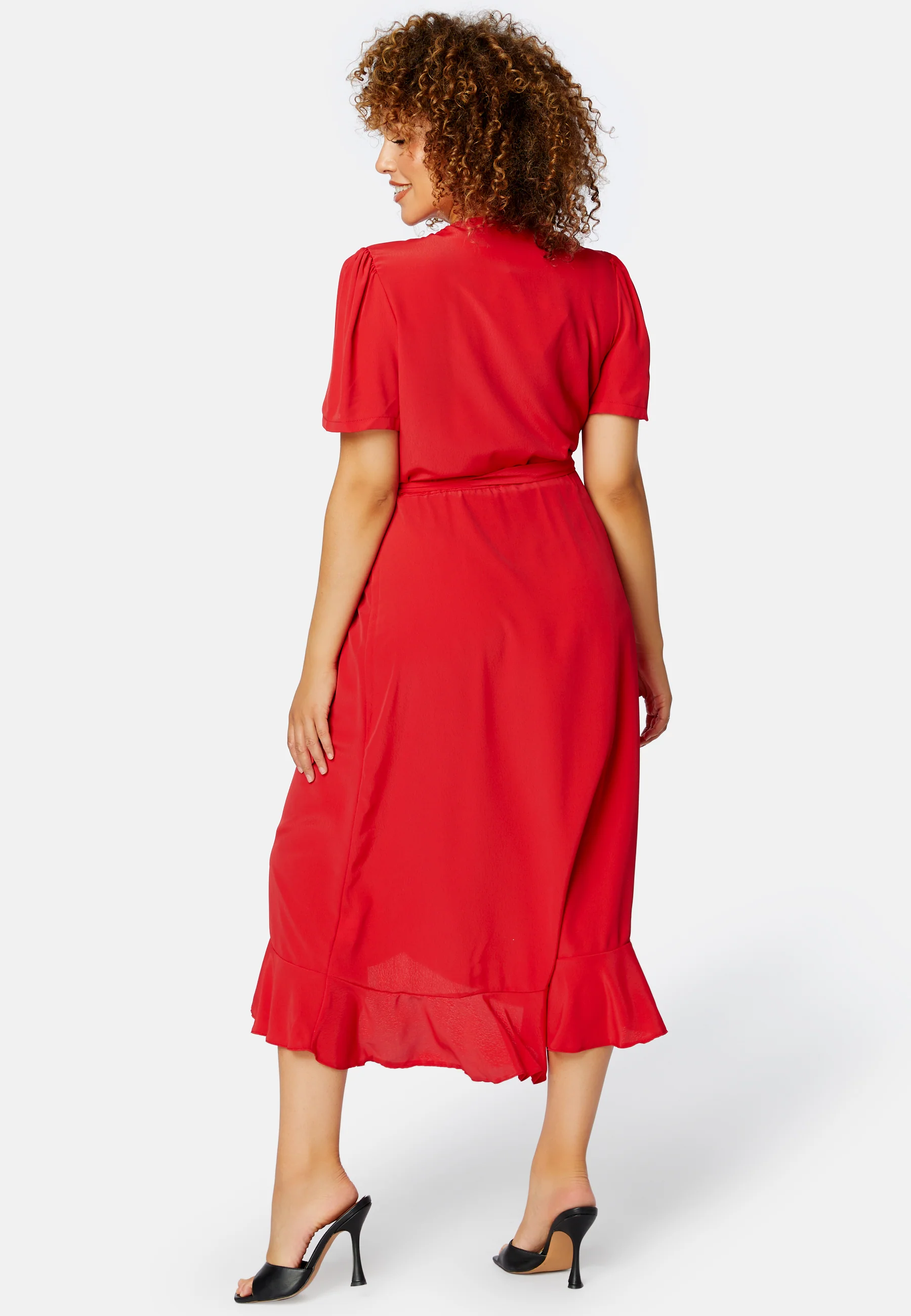 Short Sleeve Wrap Frill Curve Dress - Image 2