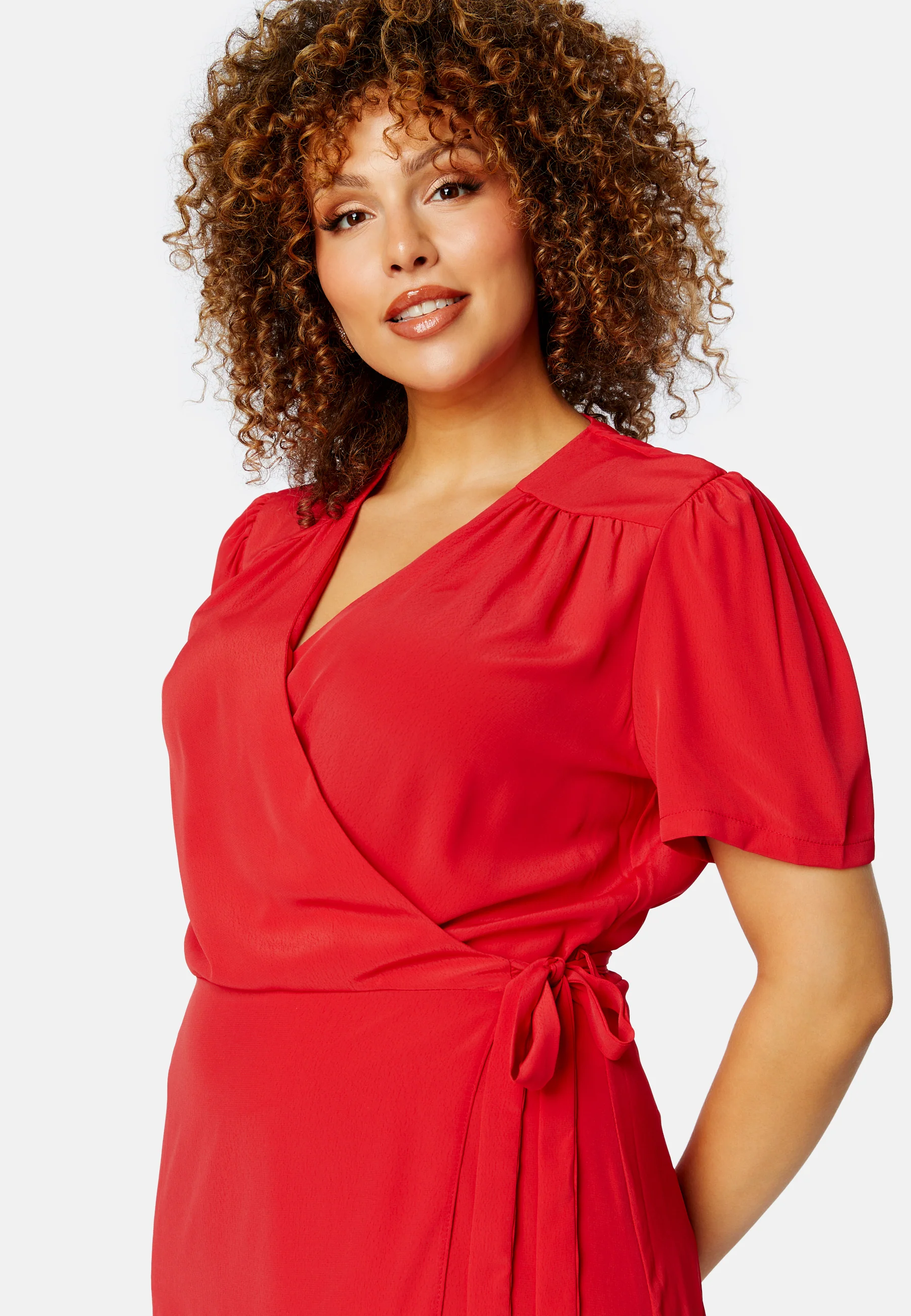 Short Sleeve Wrap Frill Curve Dress - Image 4