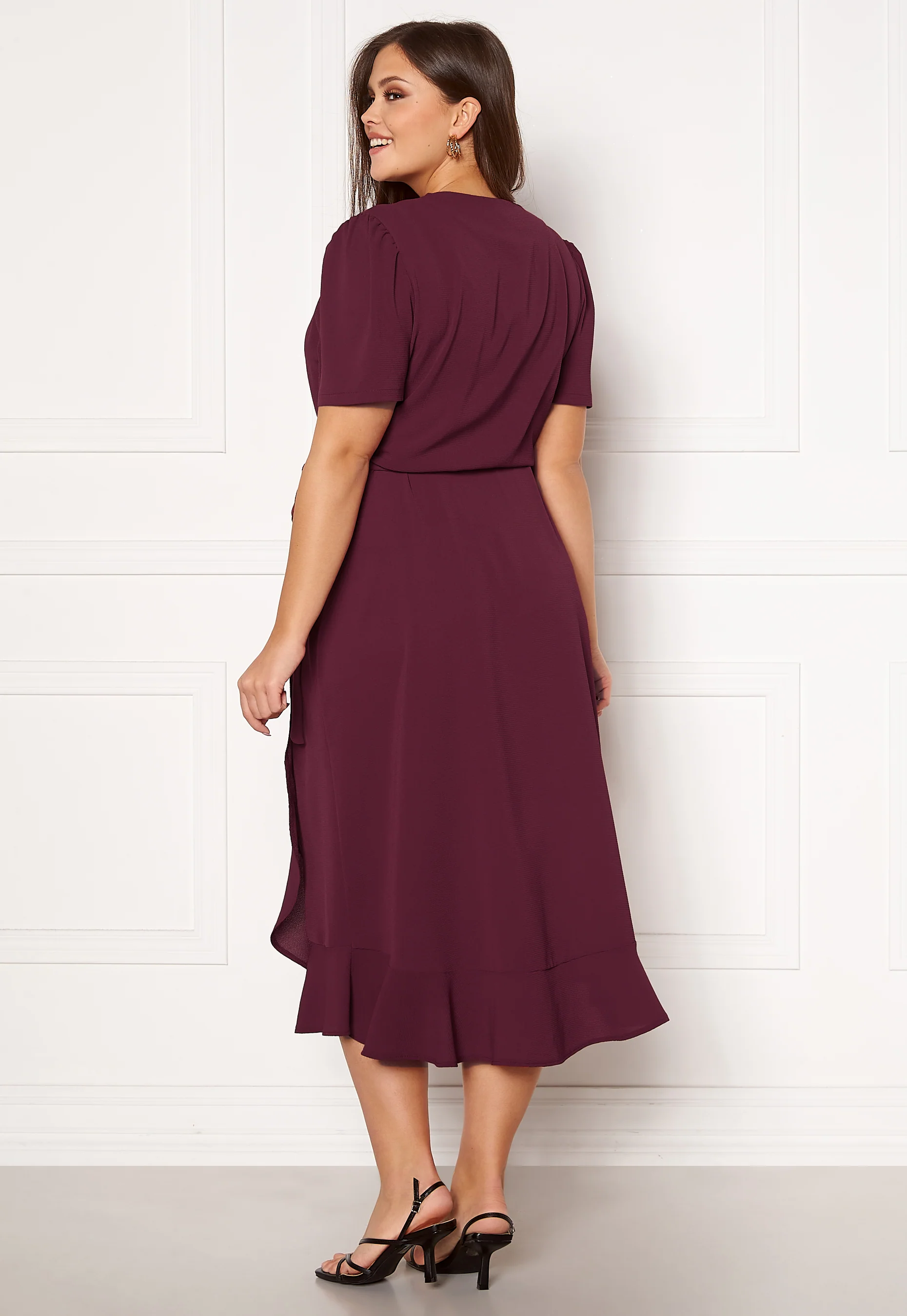 Short Sleeve Wrap Frill Curve Dress - Image 2