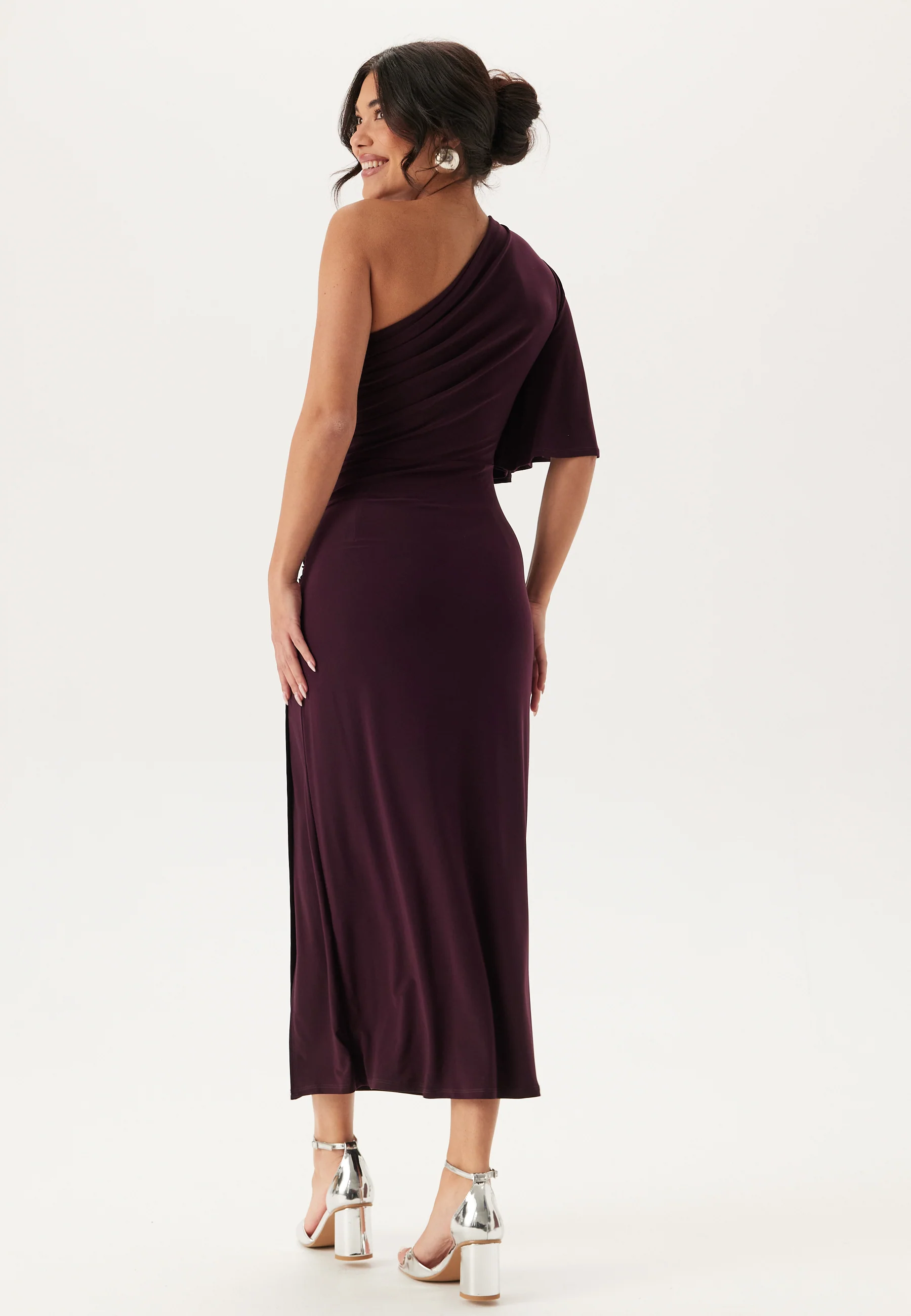 Soft Ruched One Shoulder Midi Dress - Image 2