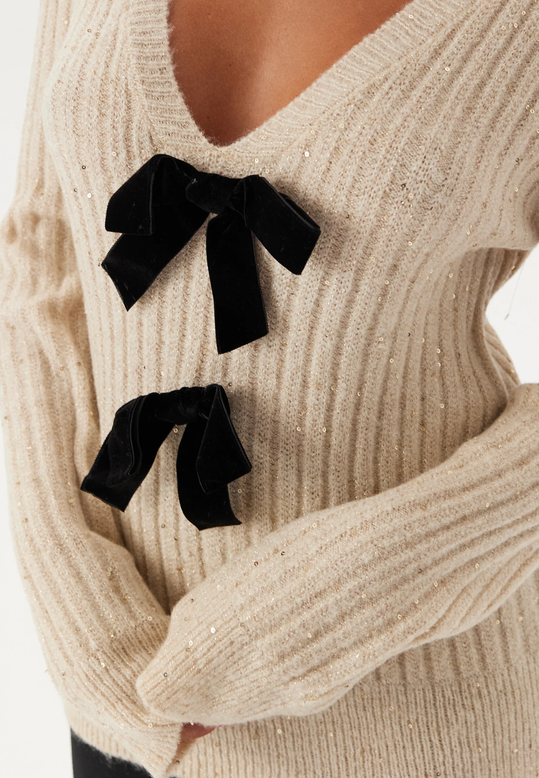 Sparkling Knitted Bow Sweater - Image 4