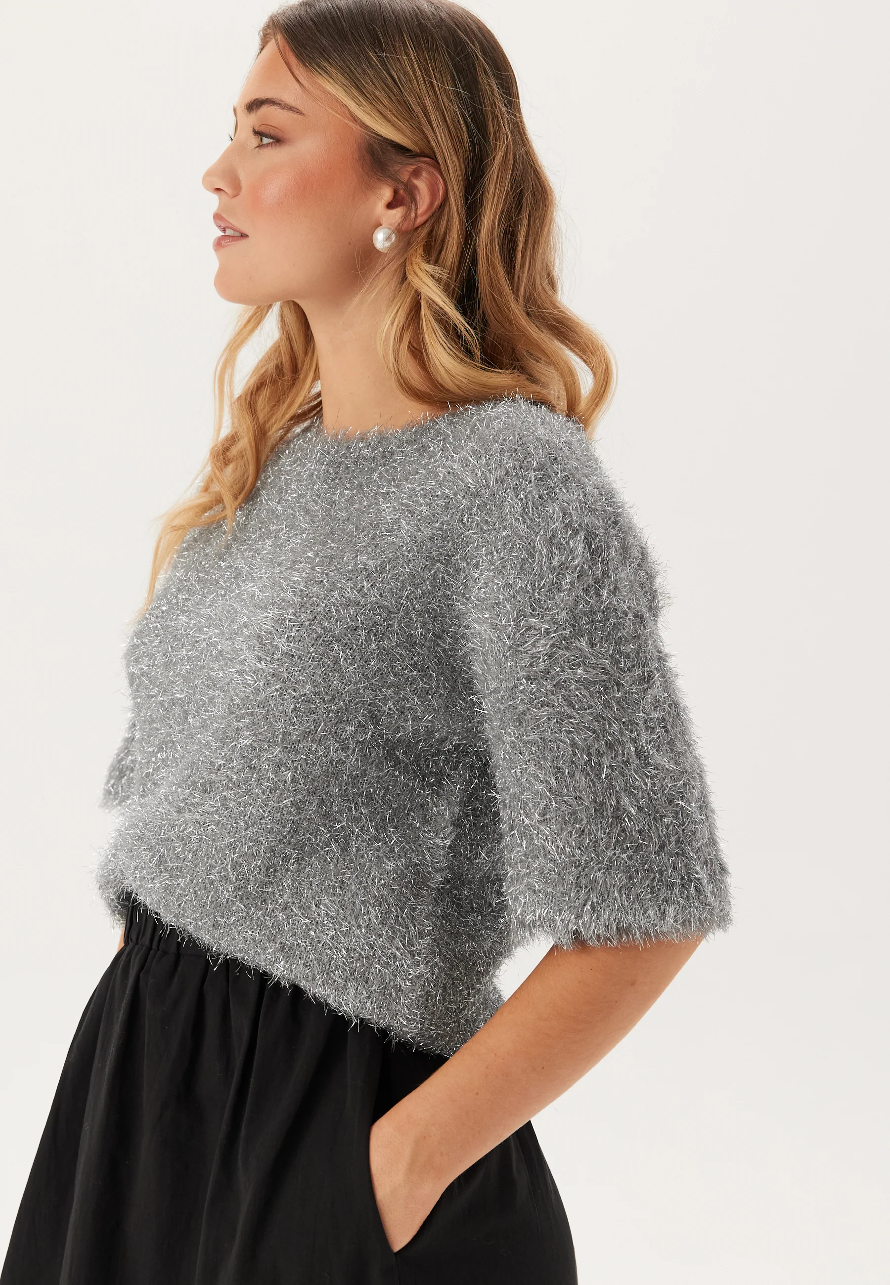 Sparkling Knitted Short Sleeve Sweater - Image 5