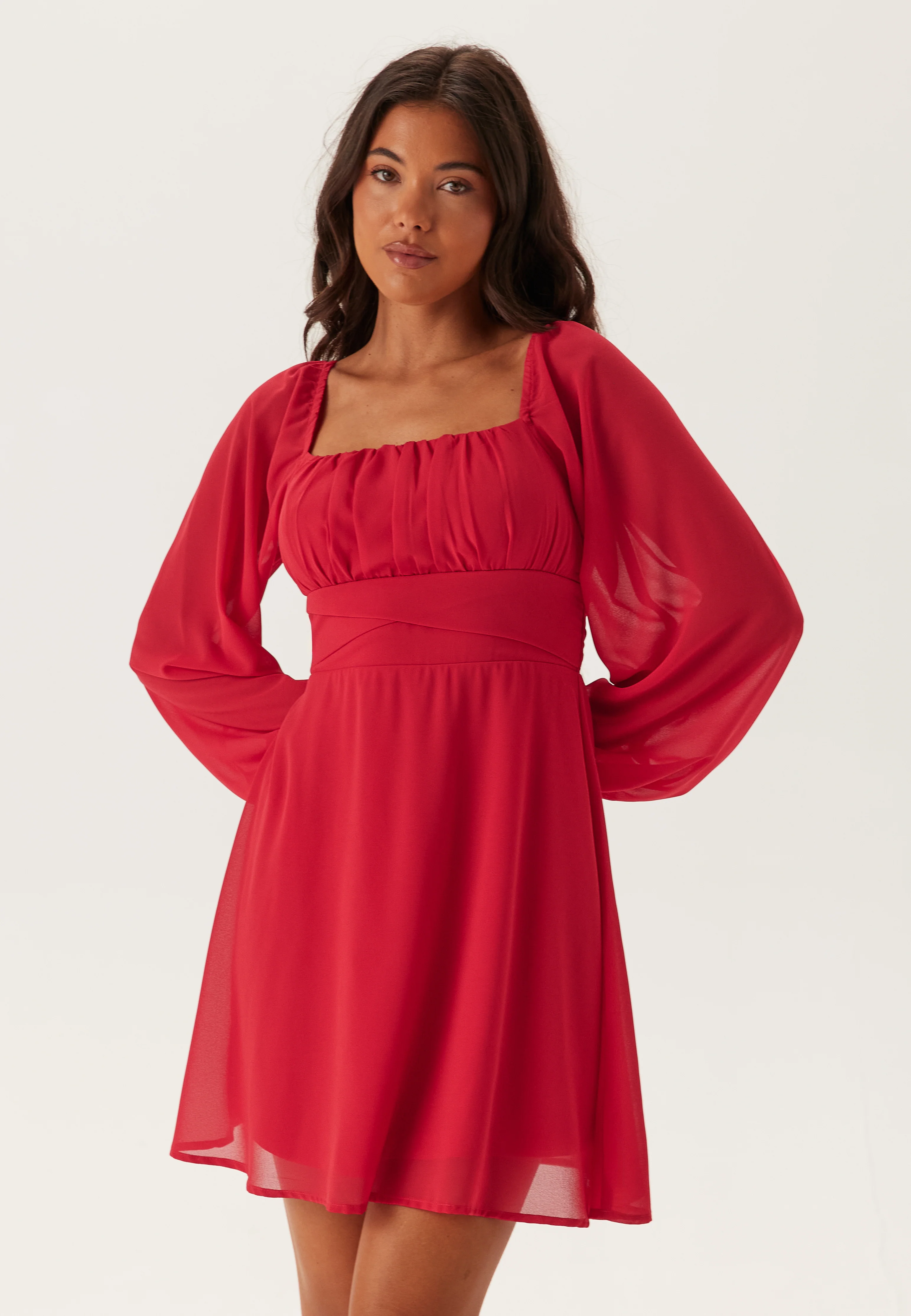 Square Neck L/S Georgette Dress - Image 3