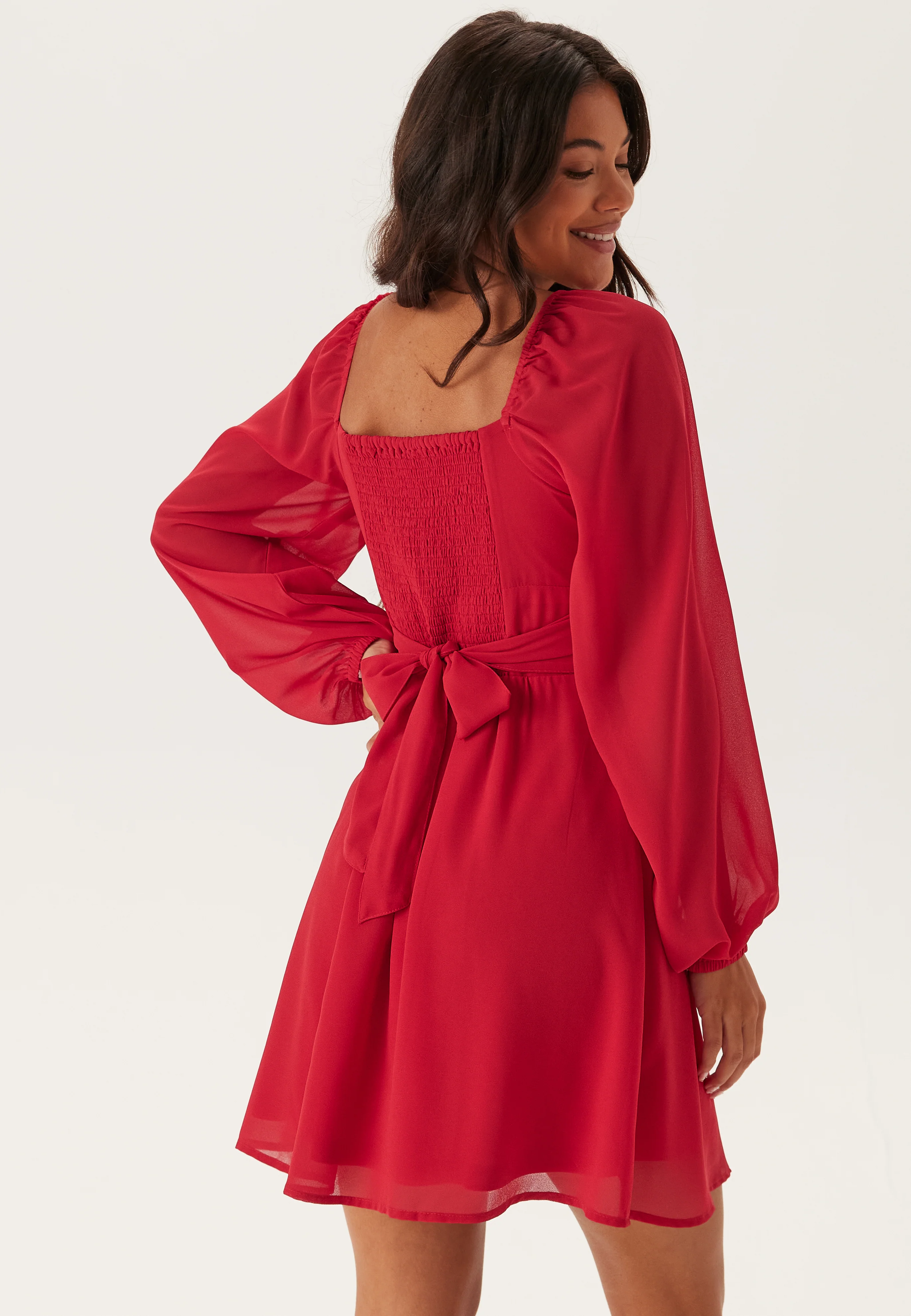 Square Neck L/S Georgette Dress - Image 4