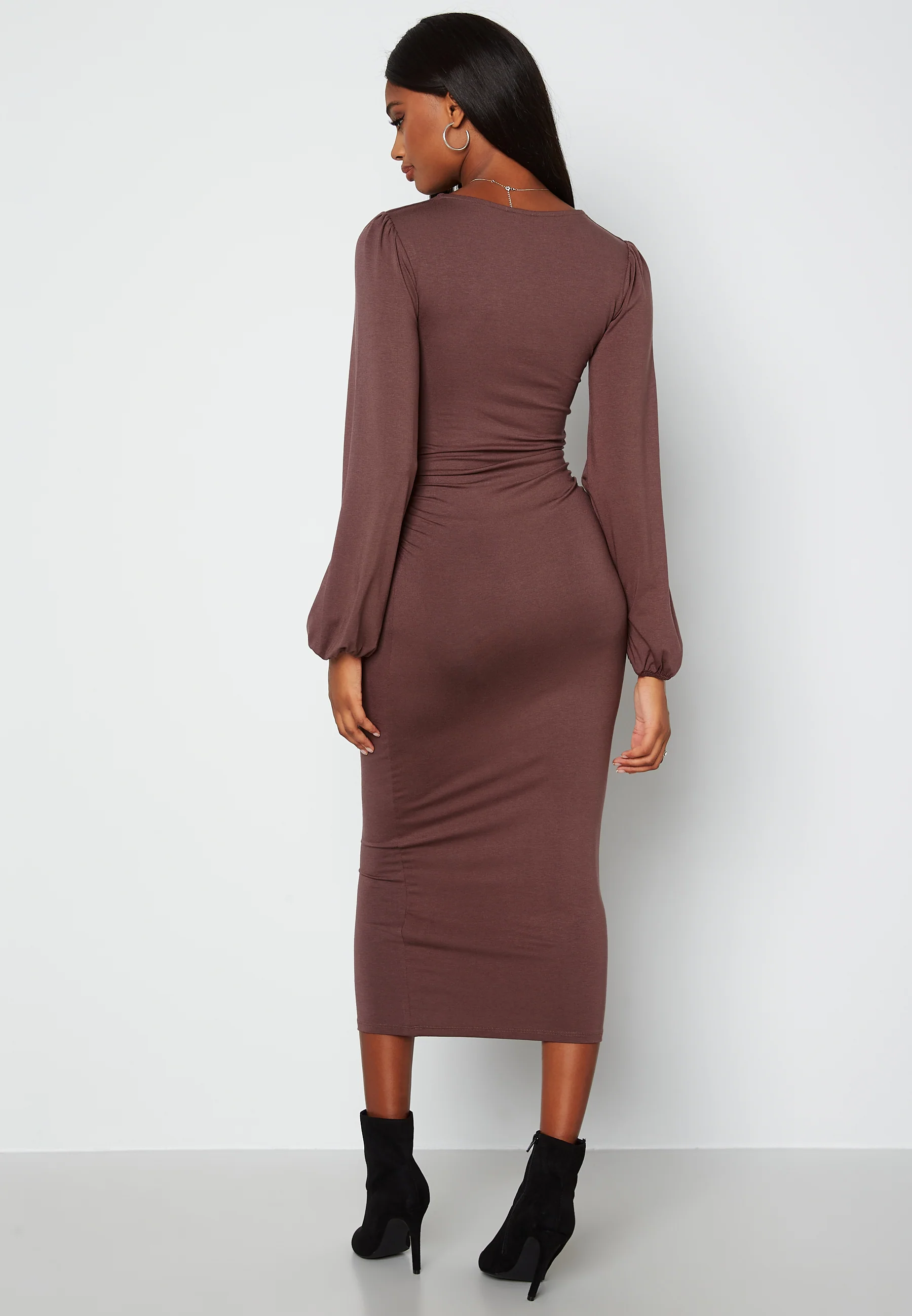 Square V-neck Puff Sleeve Midi Dress - Image 2