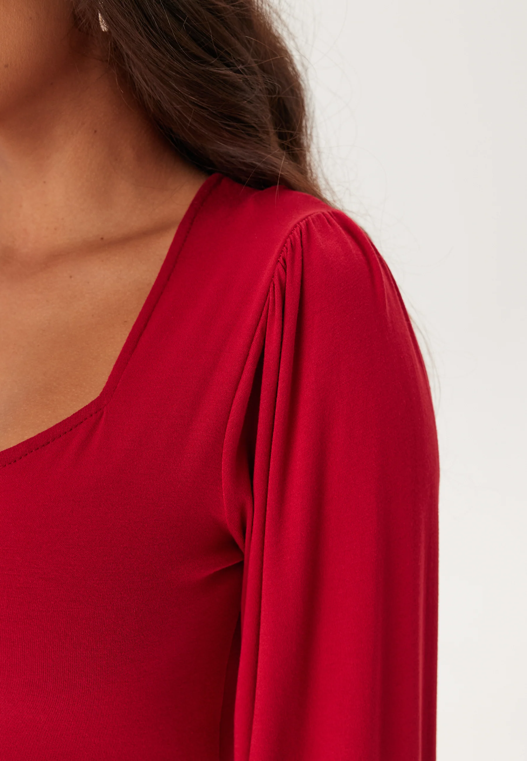 Square V-neck Puff Sleeve Short Dress - Image 4