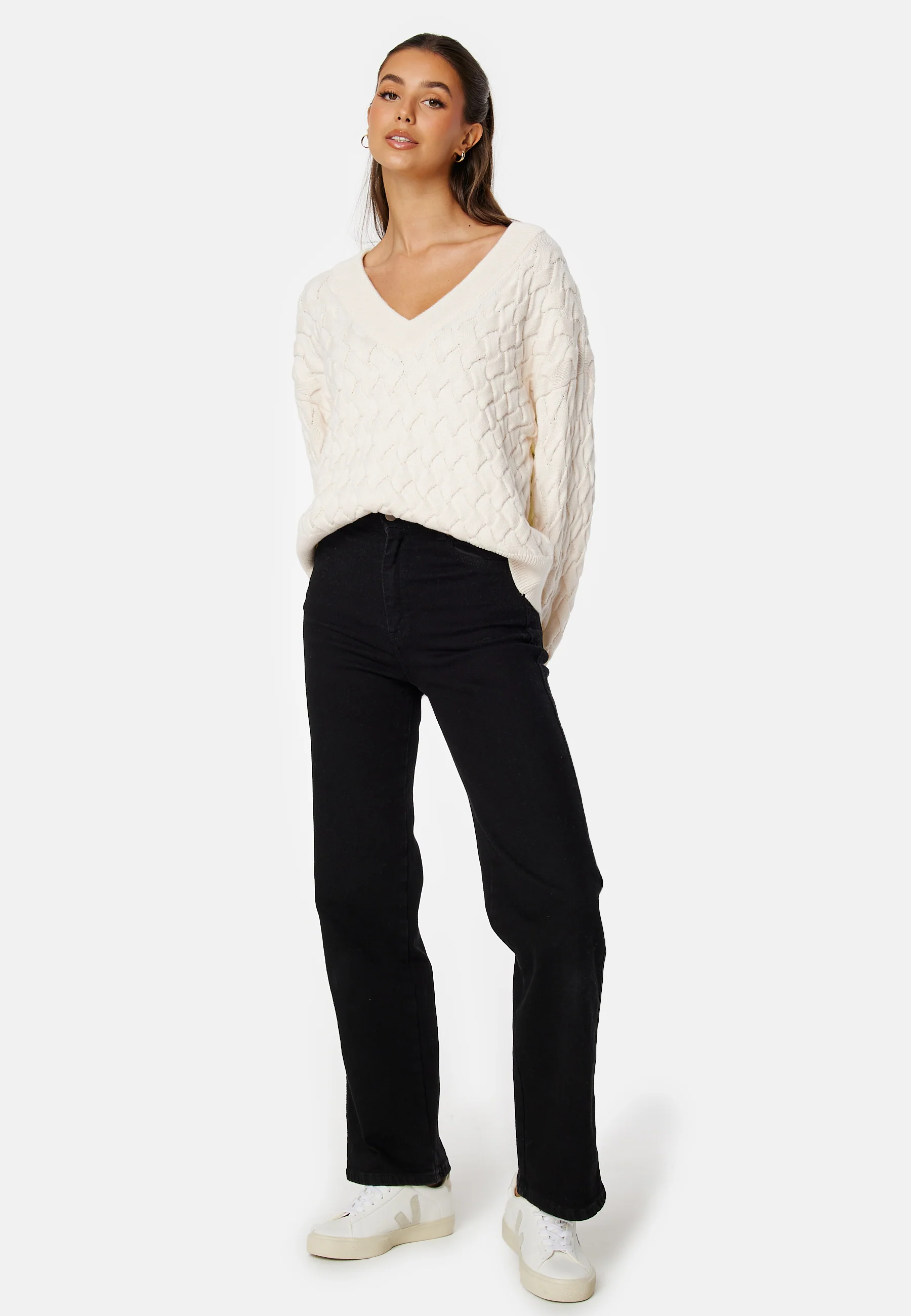 Textured Cotton V-Neck Sweater - Image 3