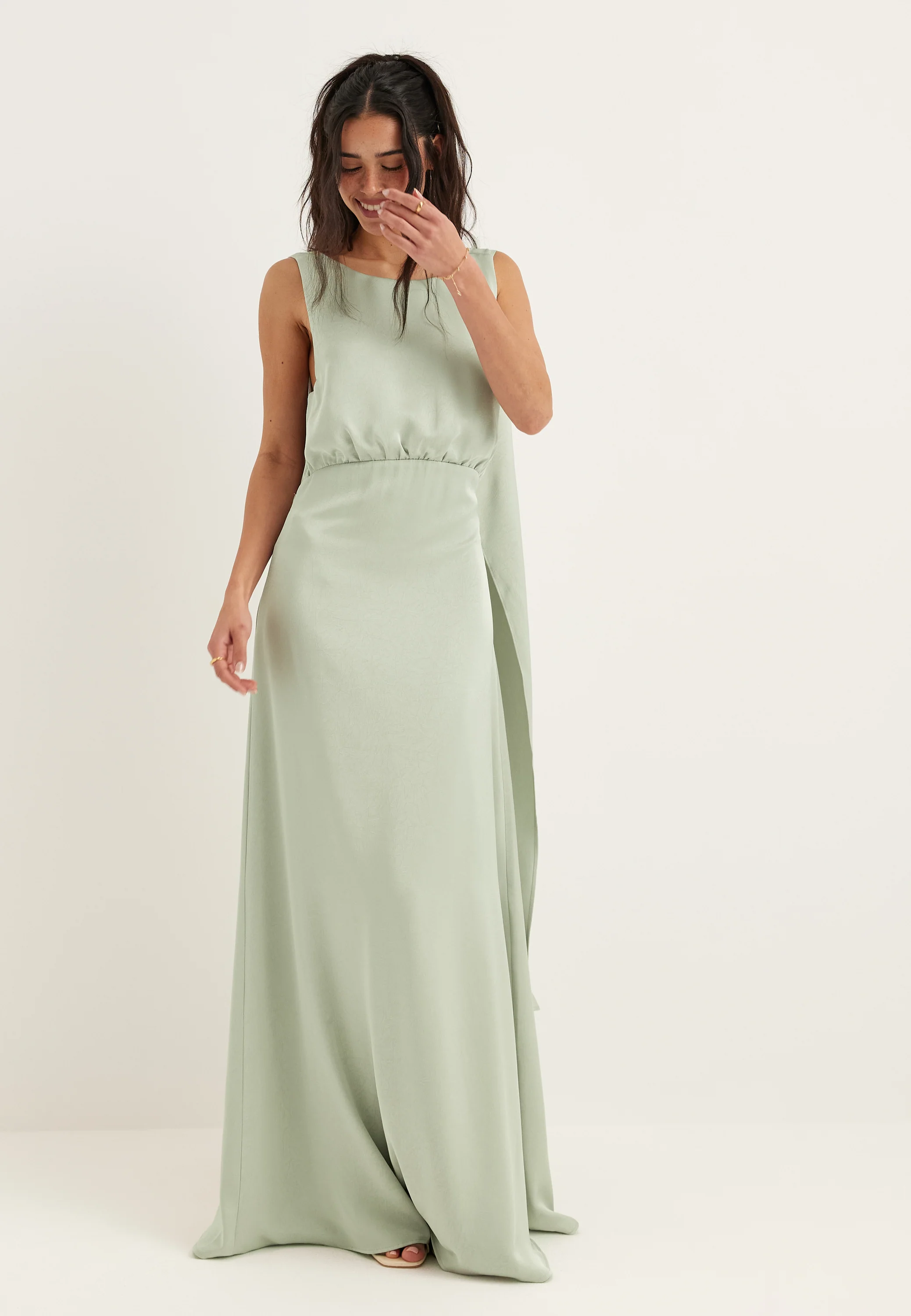 Tie Back Shawl Satin Dress - Image 9