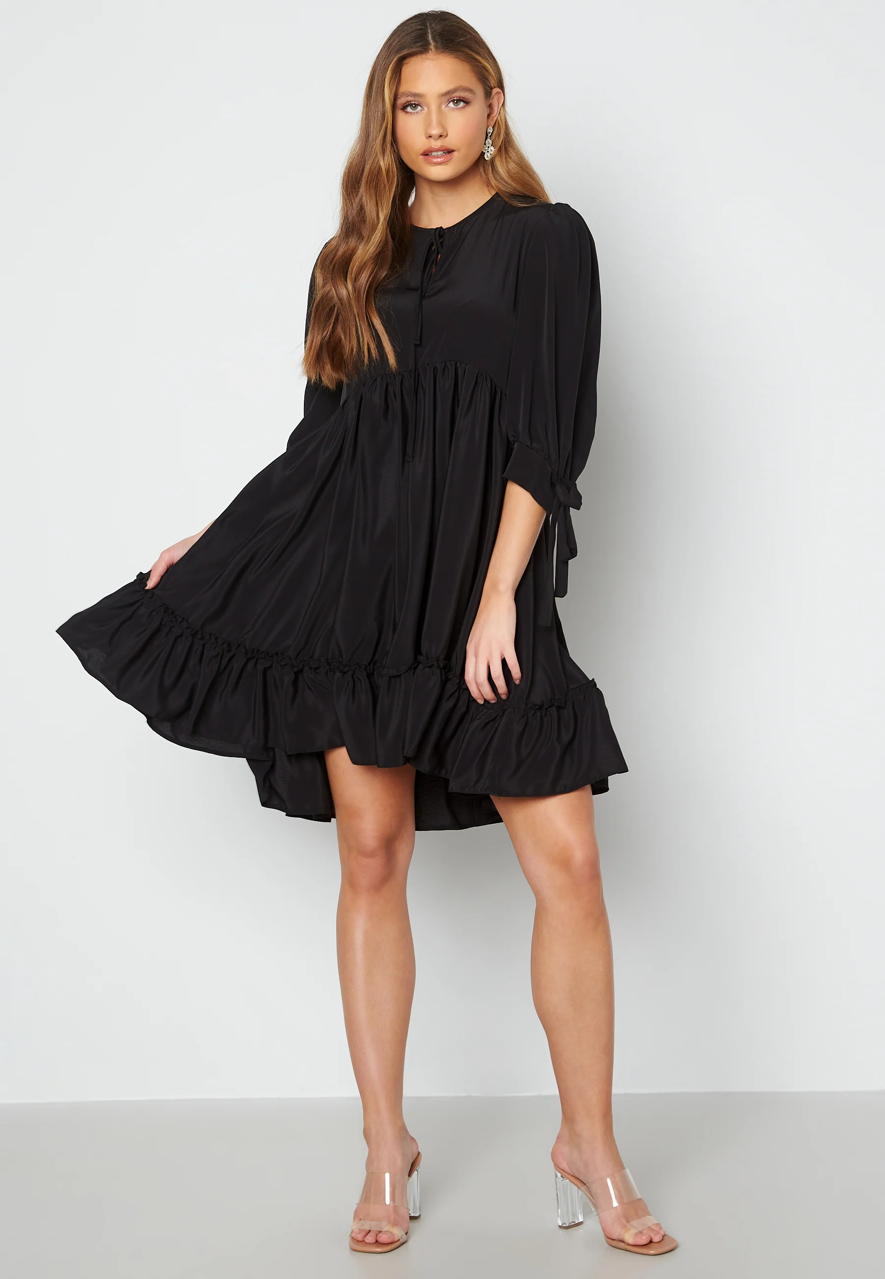 Tie Neck Frill Hem Dress - Image 2
