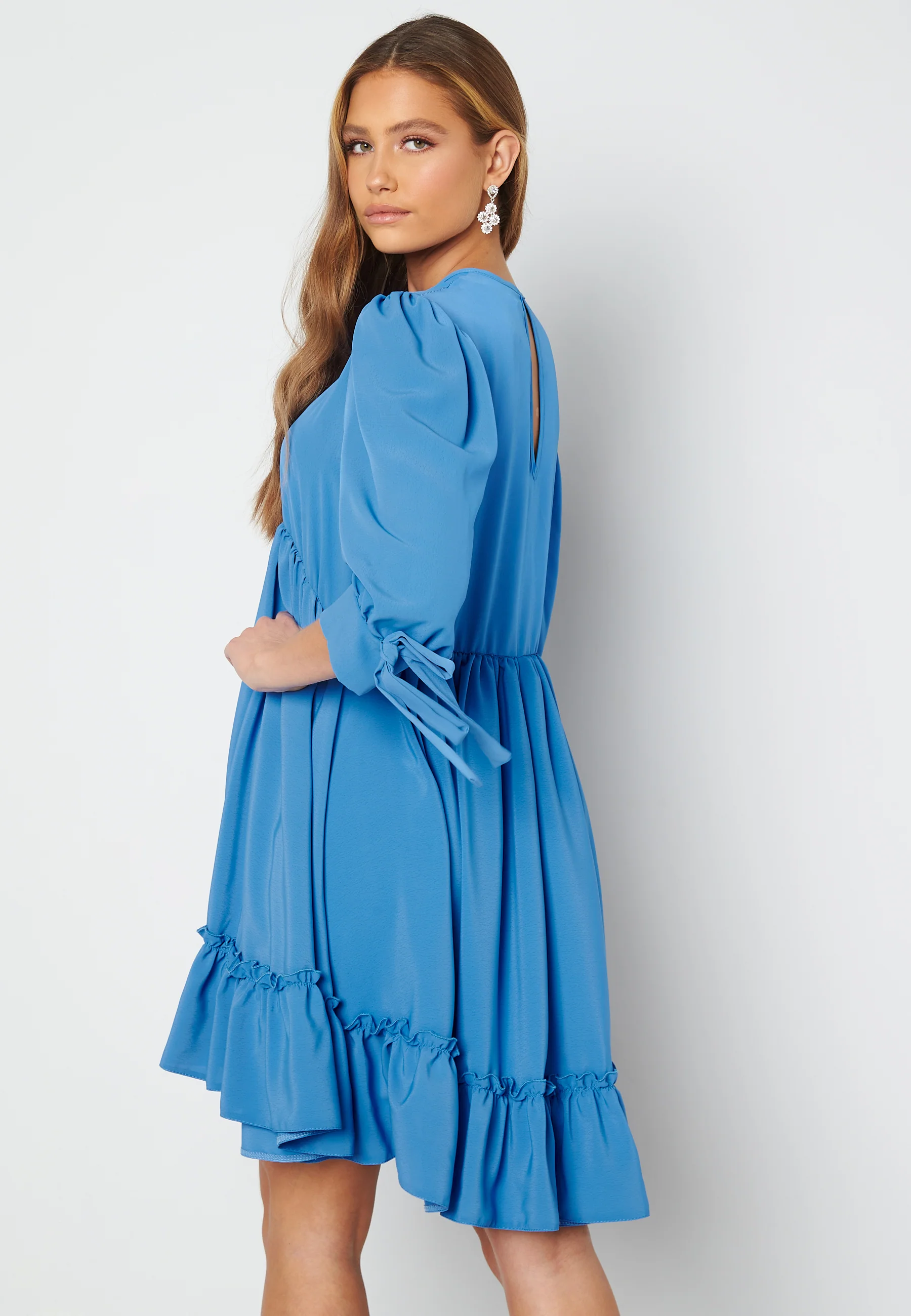 Tie Neck Frill Hem Dress - Image 3