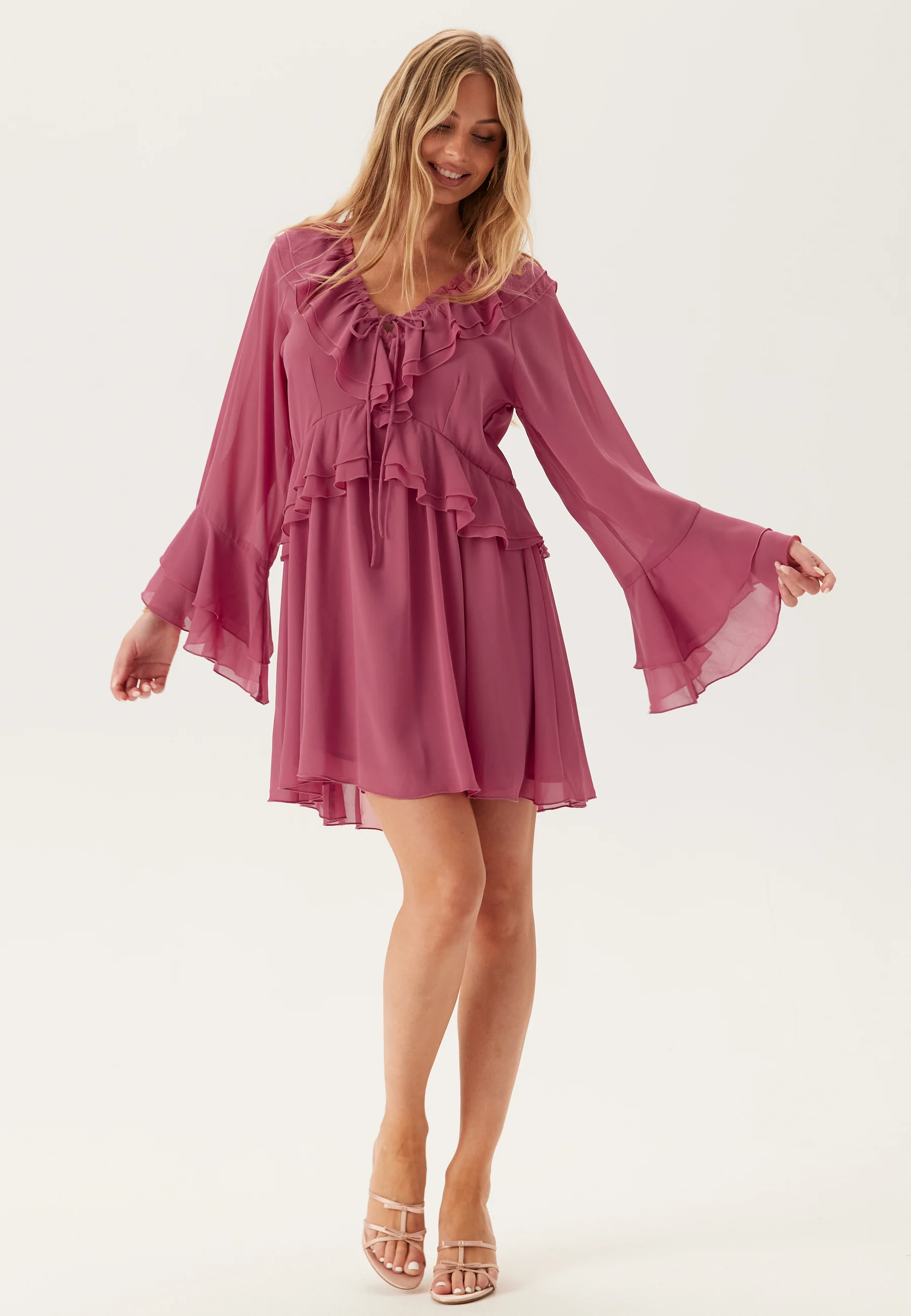 Trumpet Sleeve Frill Short Dress - Image 3