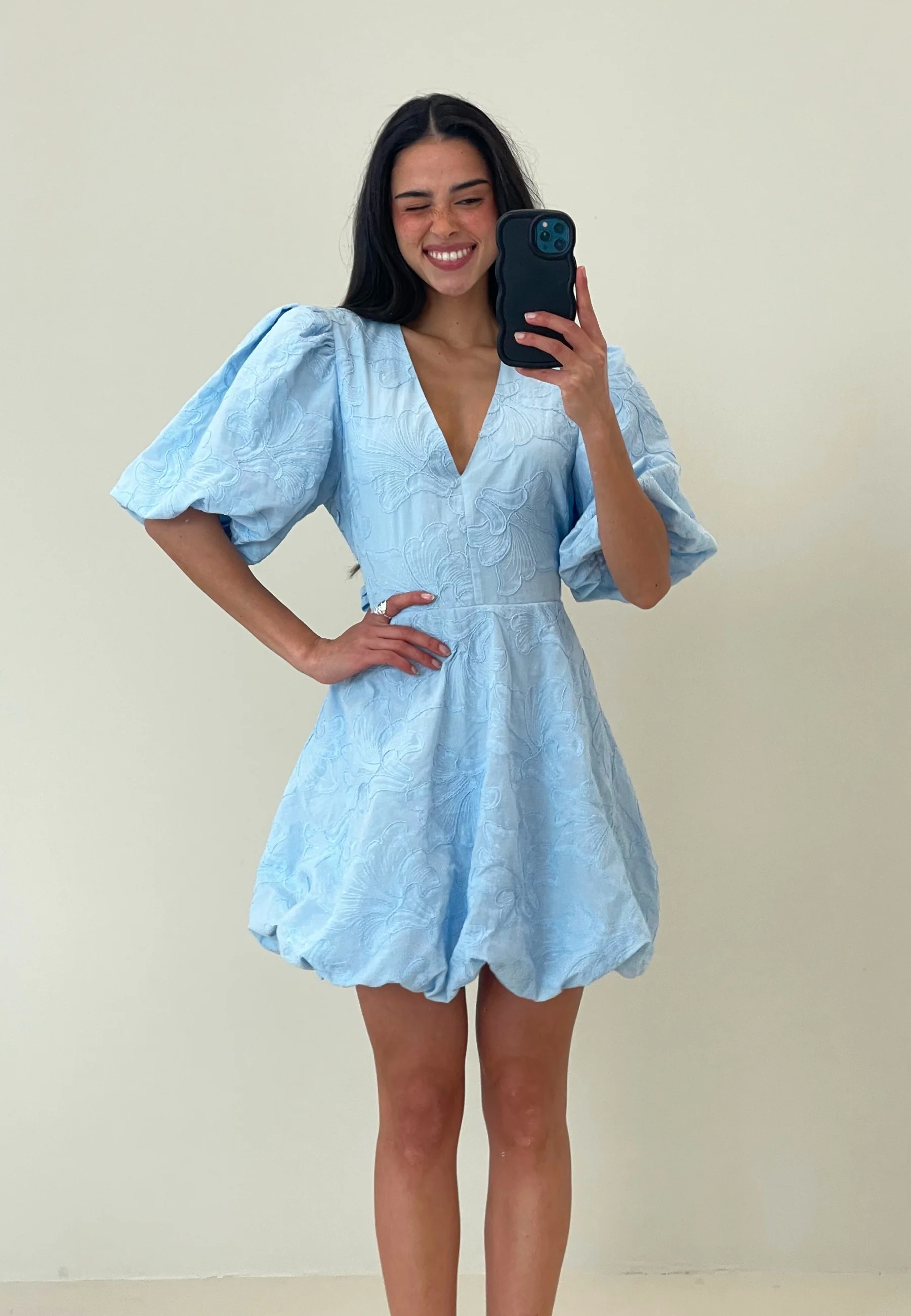 V-neck Bubble Hem Short Dress