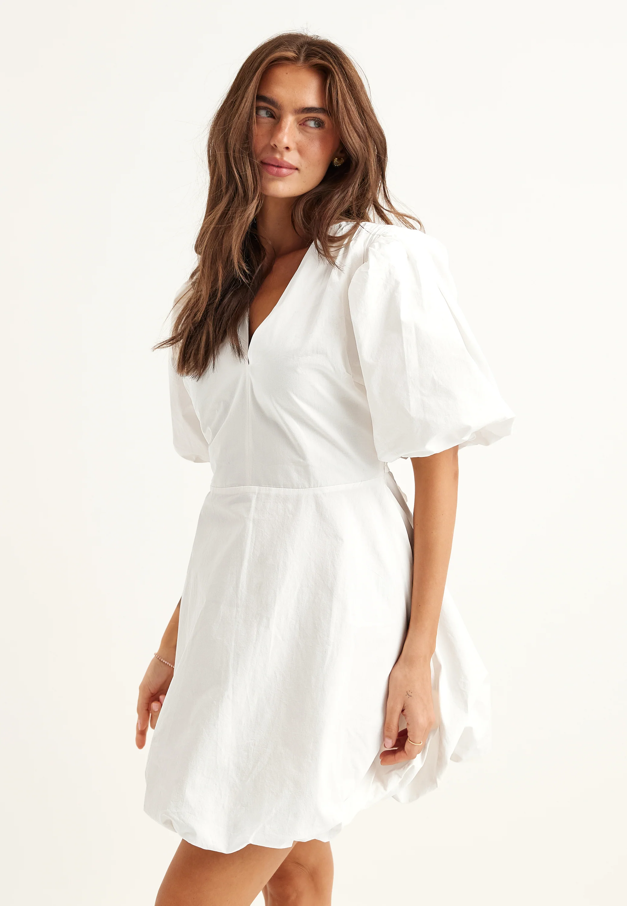 V-neck Bubble Hem Short Dress VIT - Image 2
