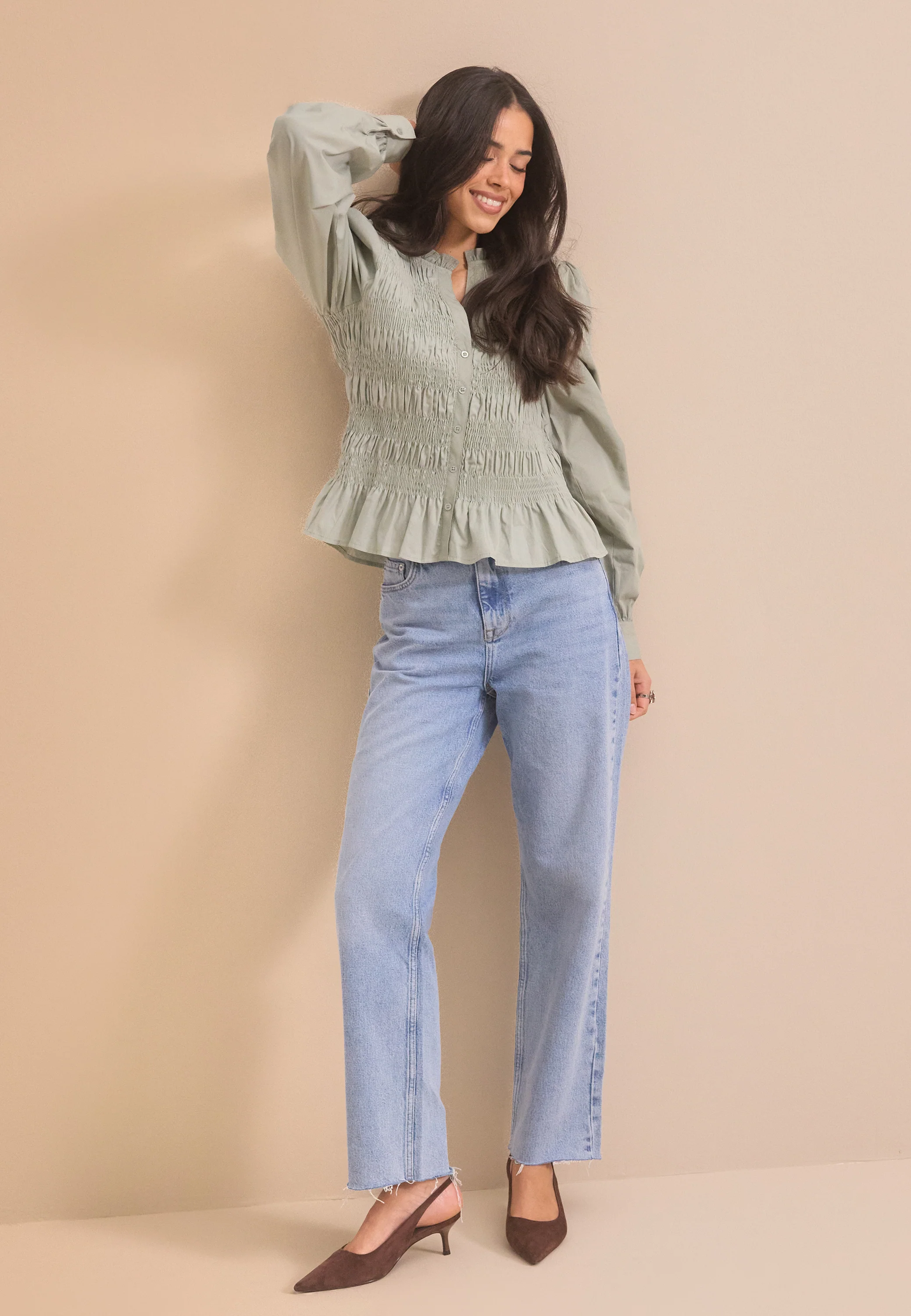 V-neck Cotton Smock Blouse - Image 2