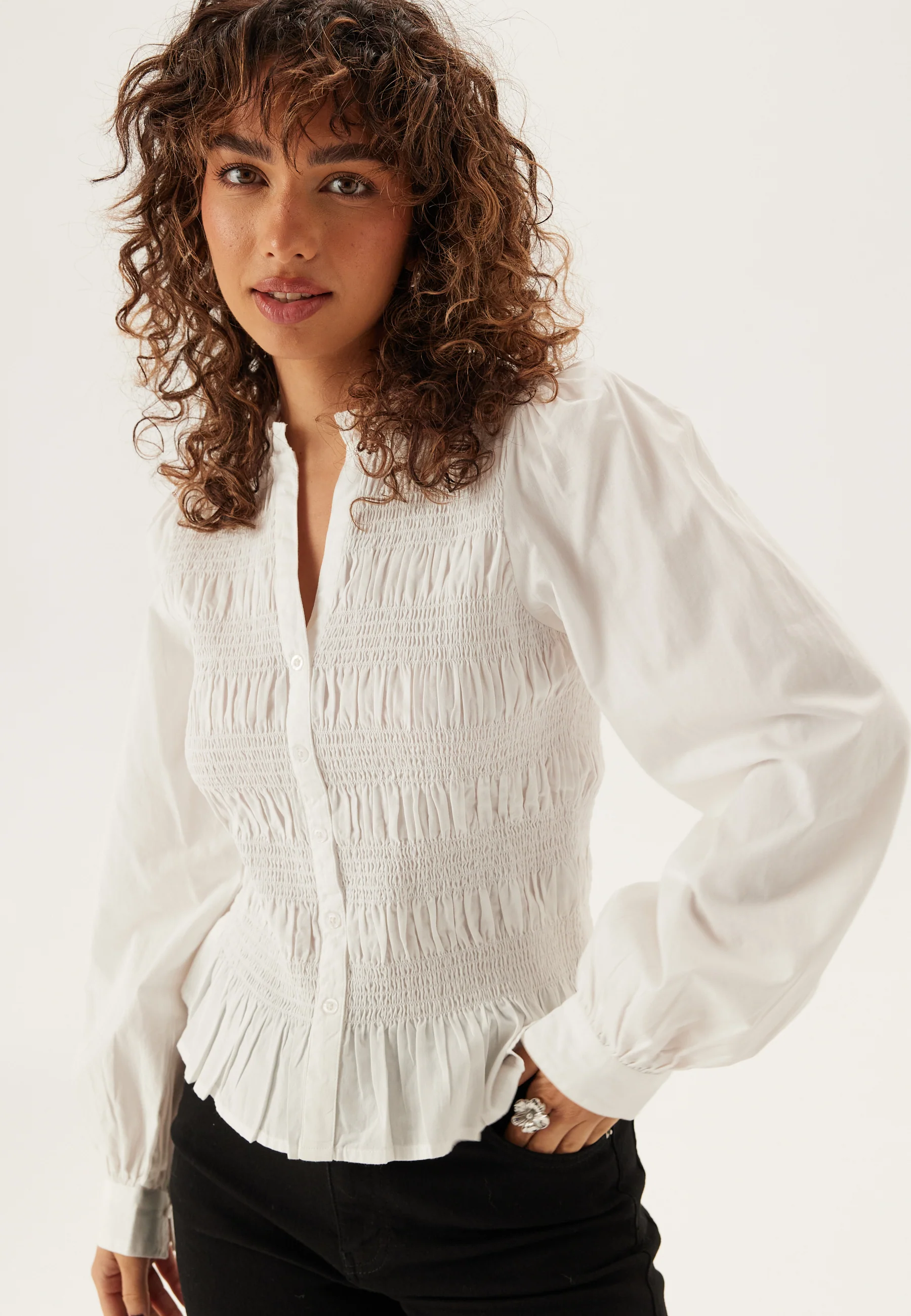 V-neck Cotton Smock Blouse - Image 2