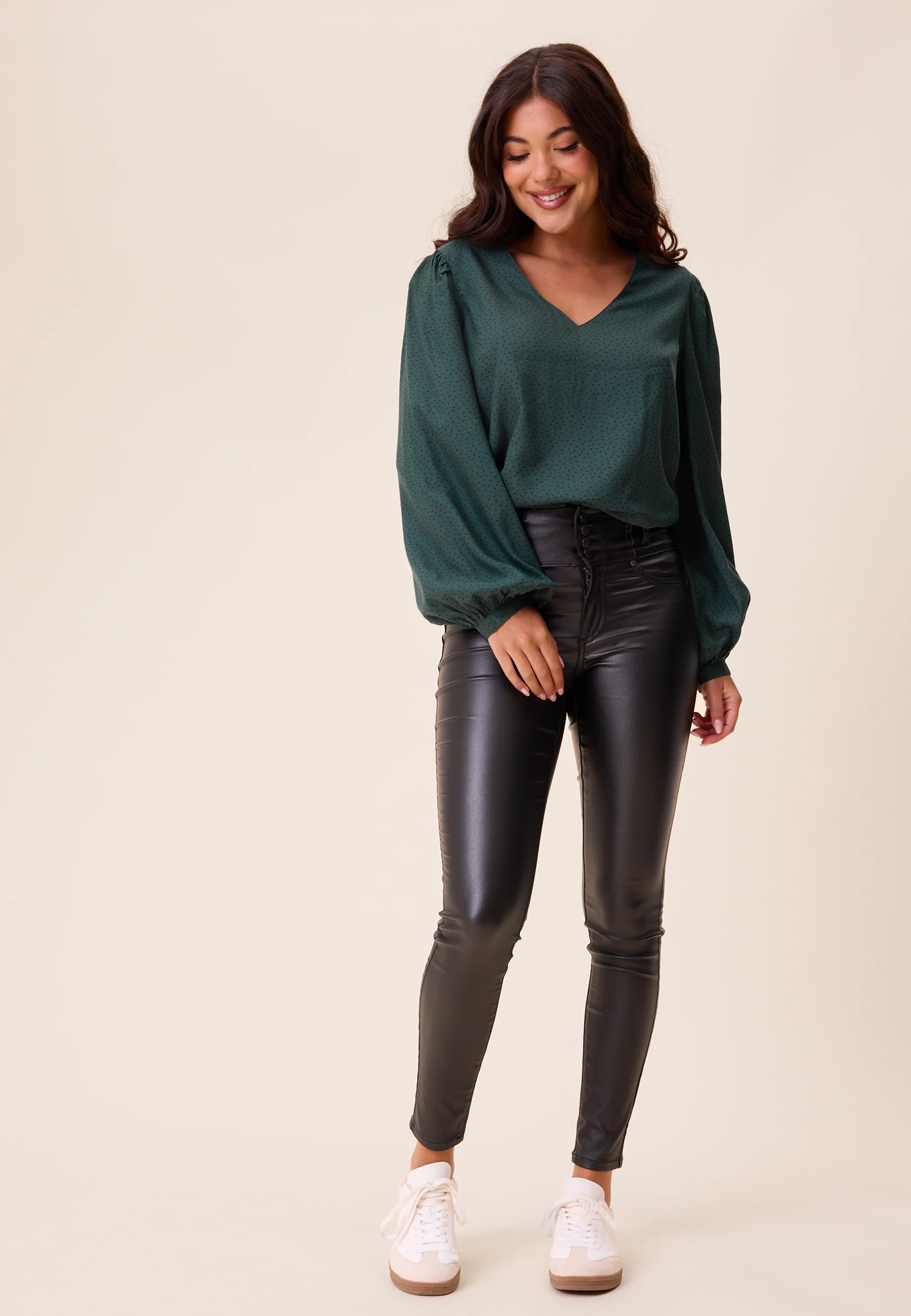 V-neck Puff Sleeve Viscose Blouse - Image 3