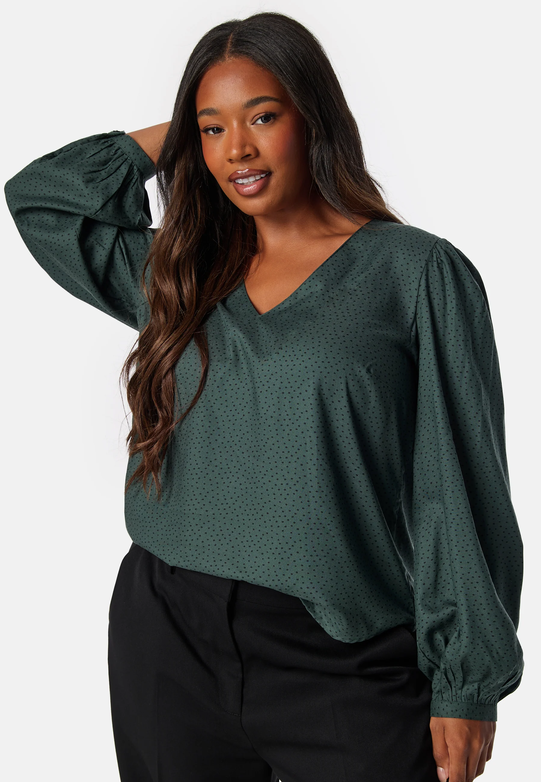 V-neck Puff Sleeve Viscose Blouse - Image 5
