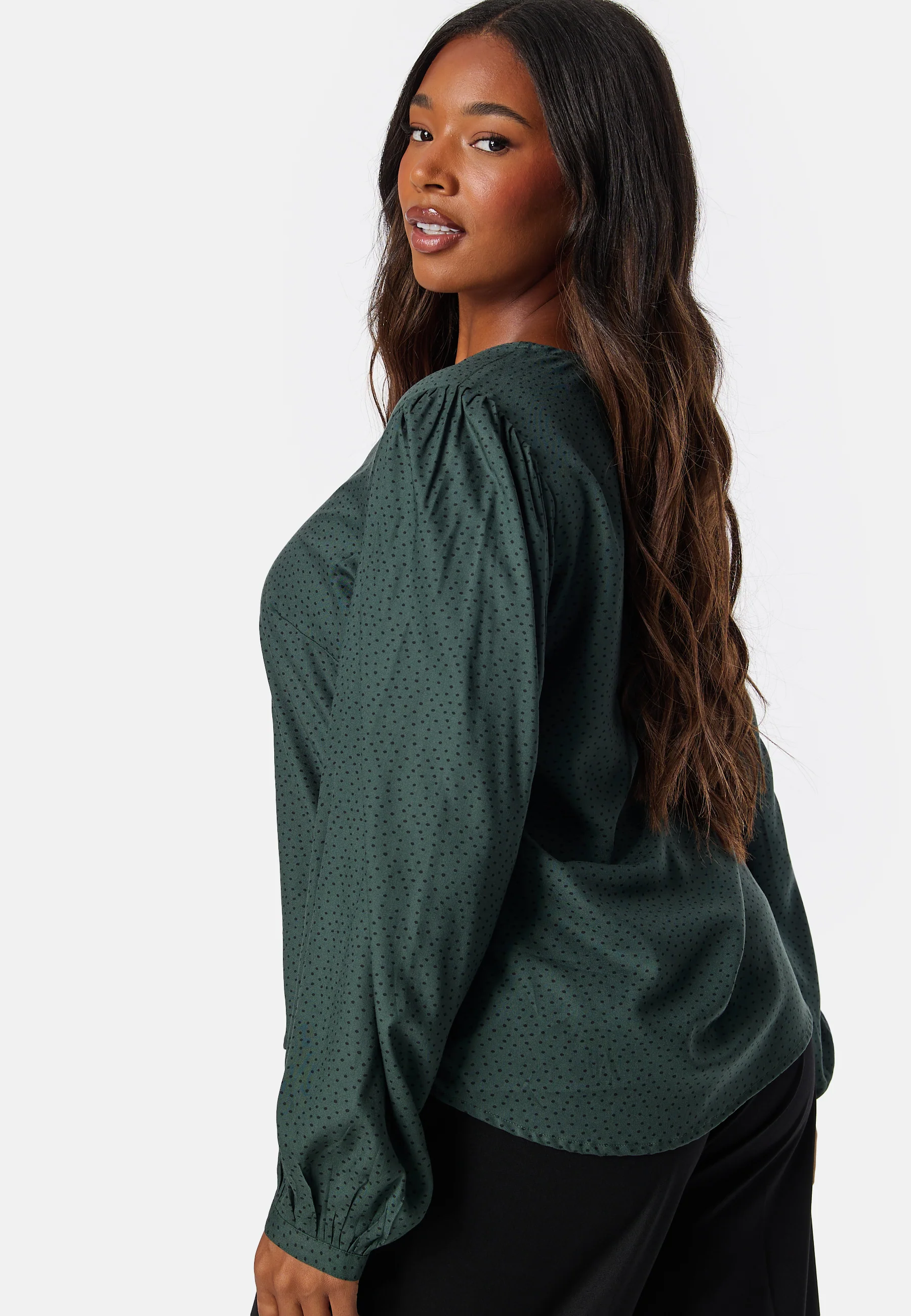V-neck Puff Sleeve Viscose Blouse - Image 6