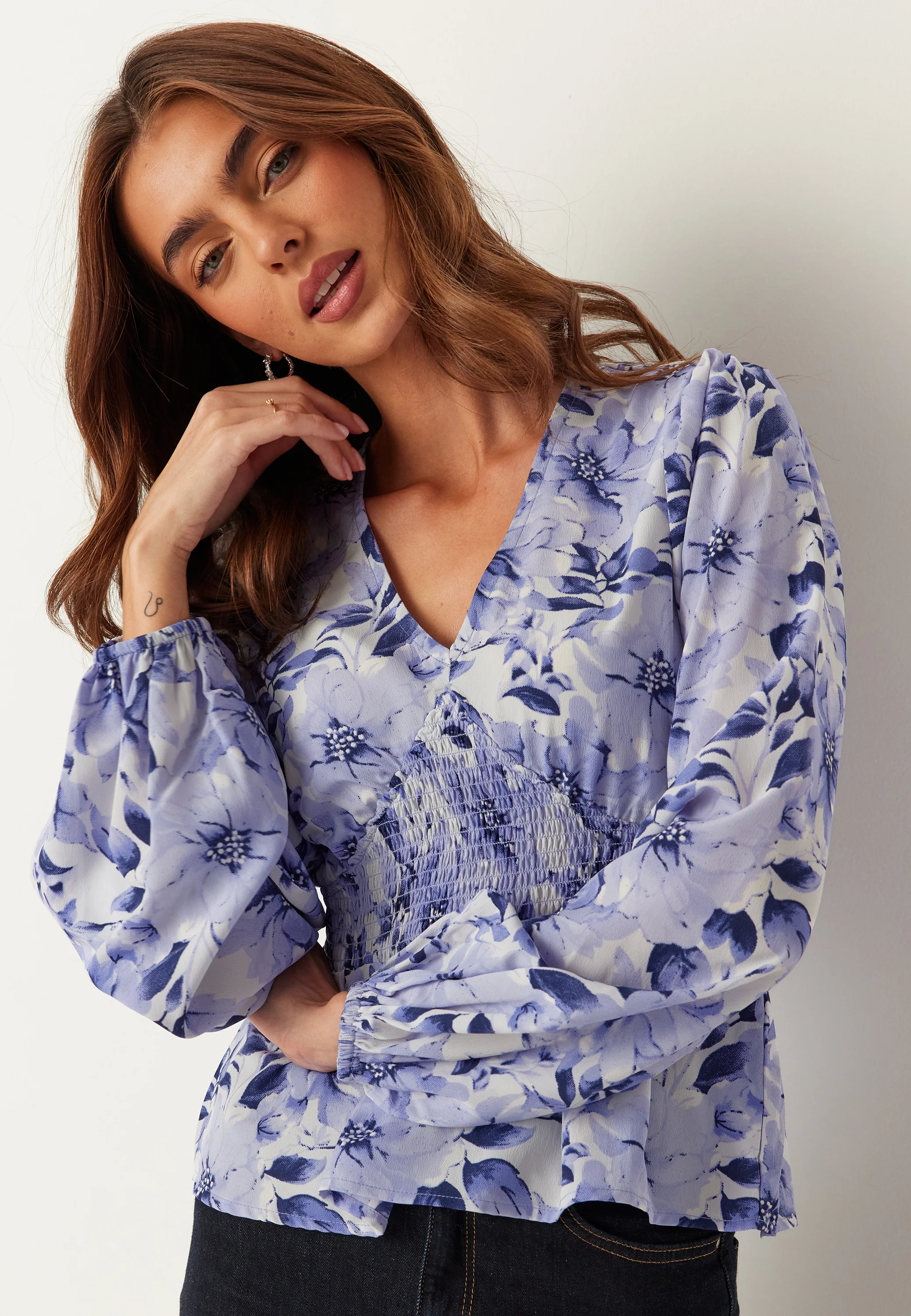 V-neck Smock Blouse