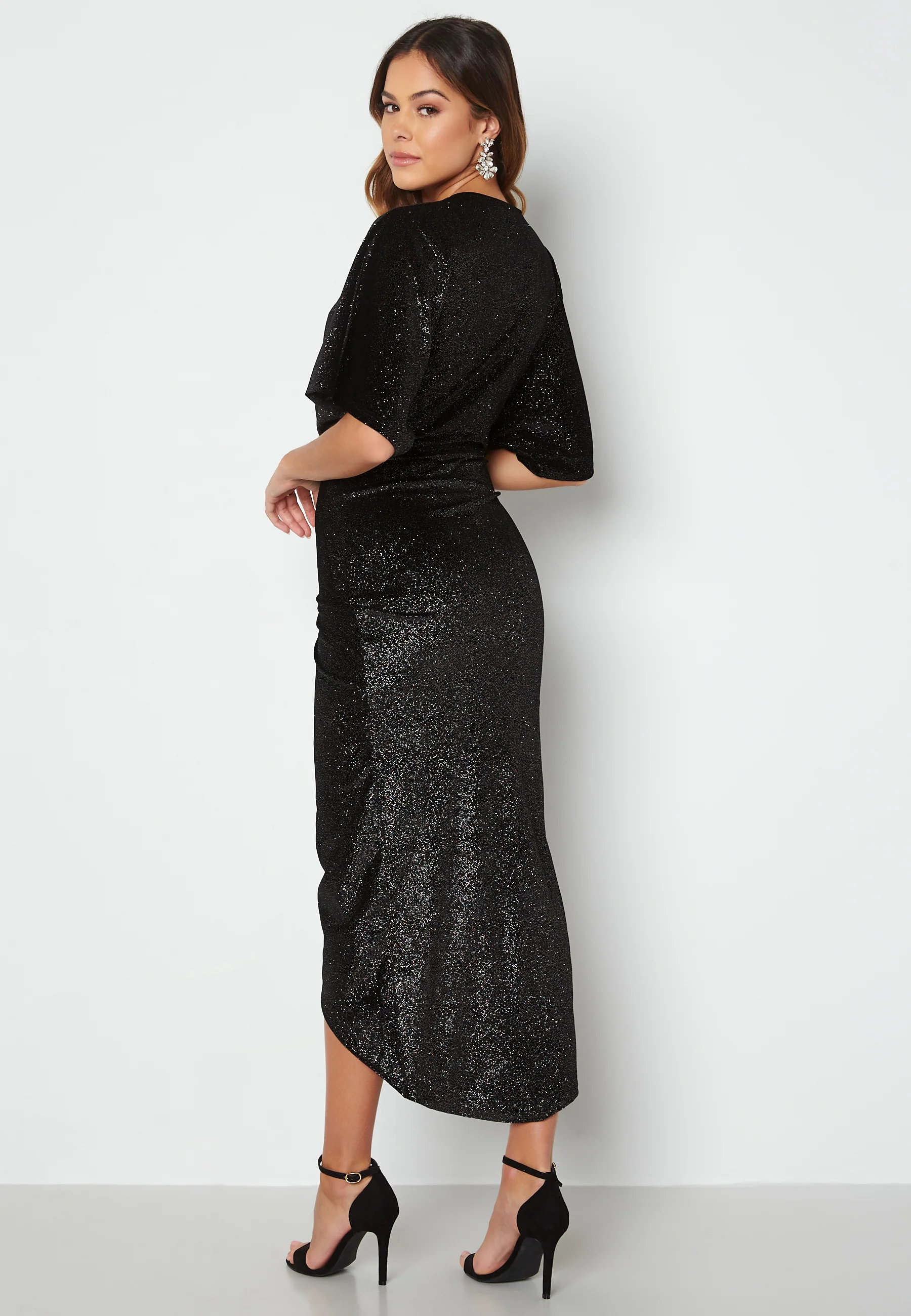 Velvet Glitter Kimono Sleeve Rouch Dress - Image 2