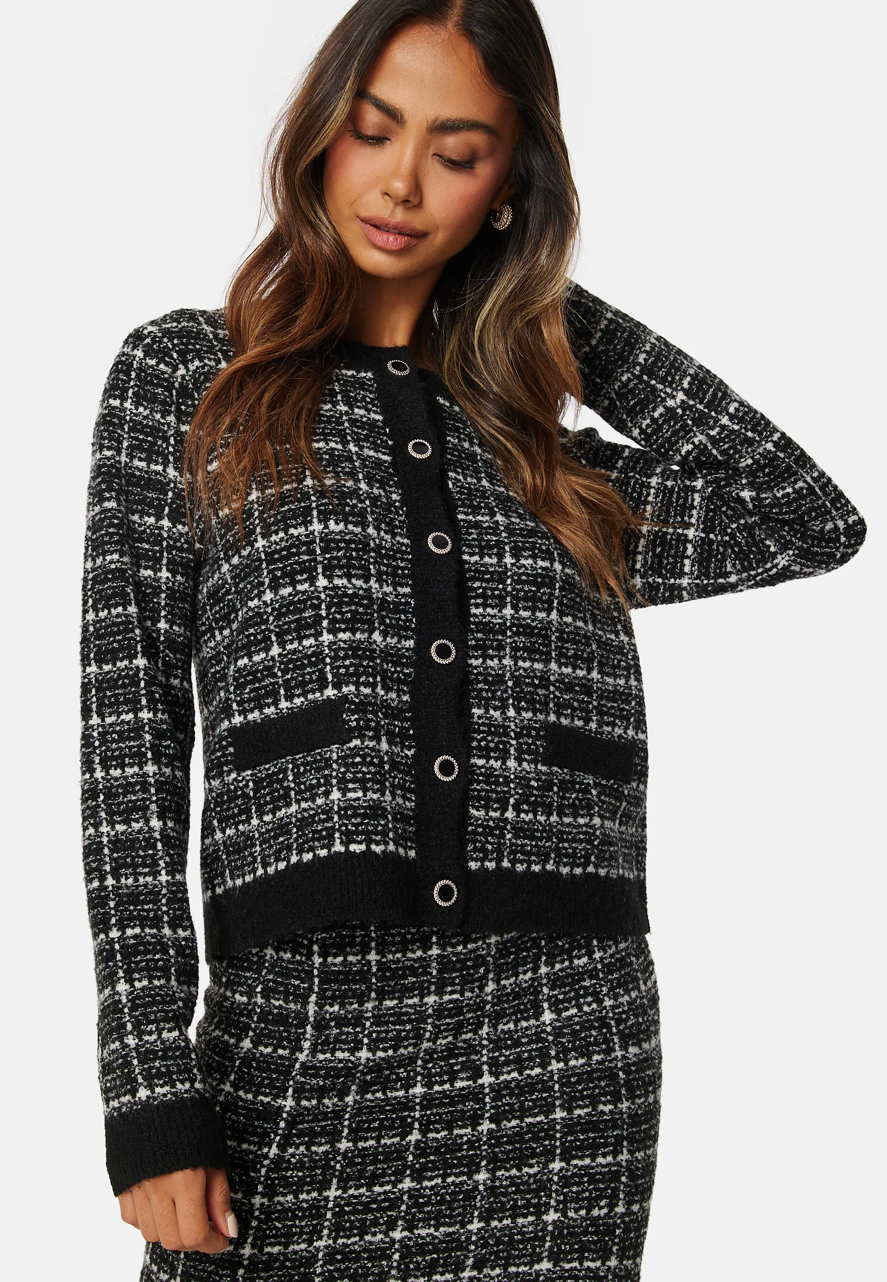 Viaudrey Check L/S Knit Cardigan