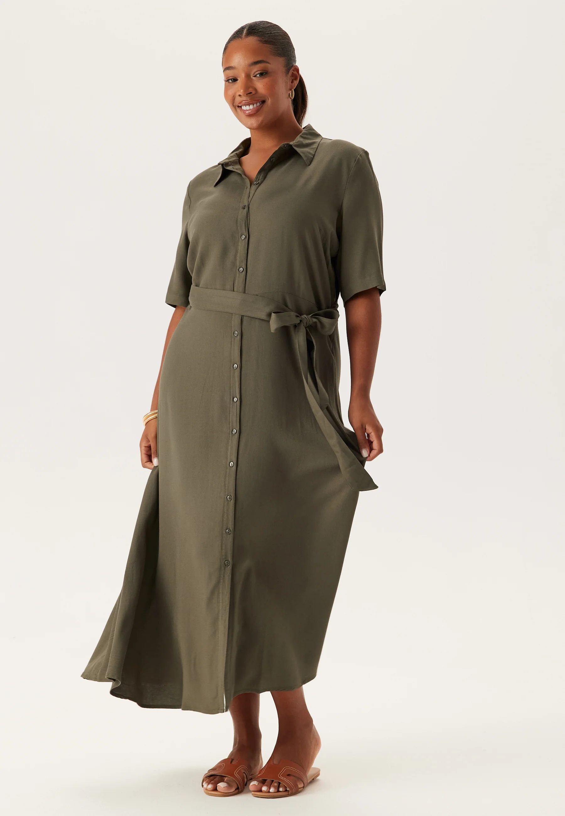 Viscose Belted Shirt Dress - Image 8