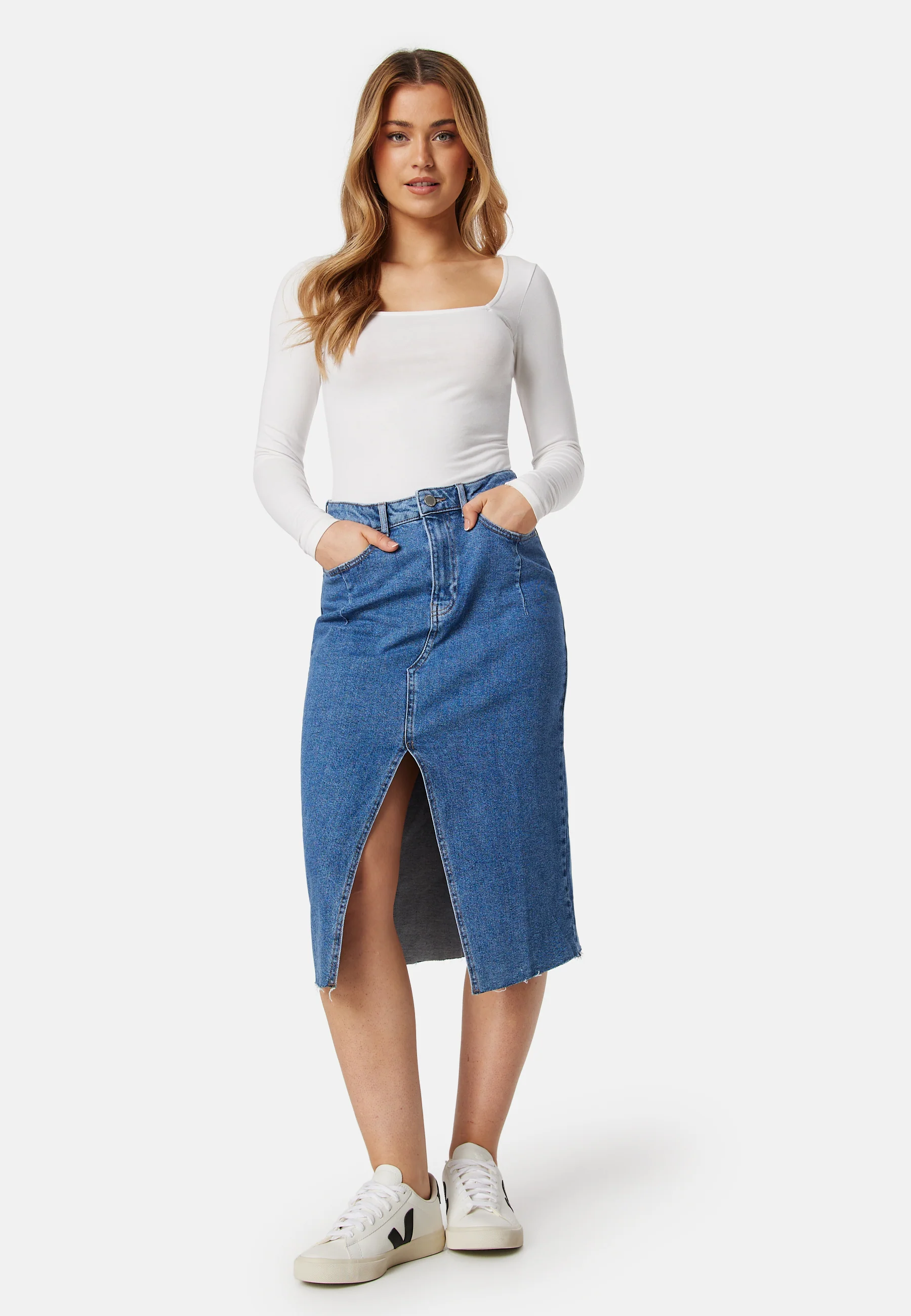 Visol RW Midi Slit Denim Skirt - Image 2
