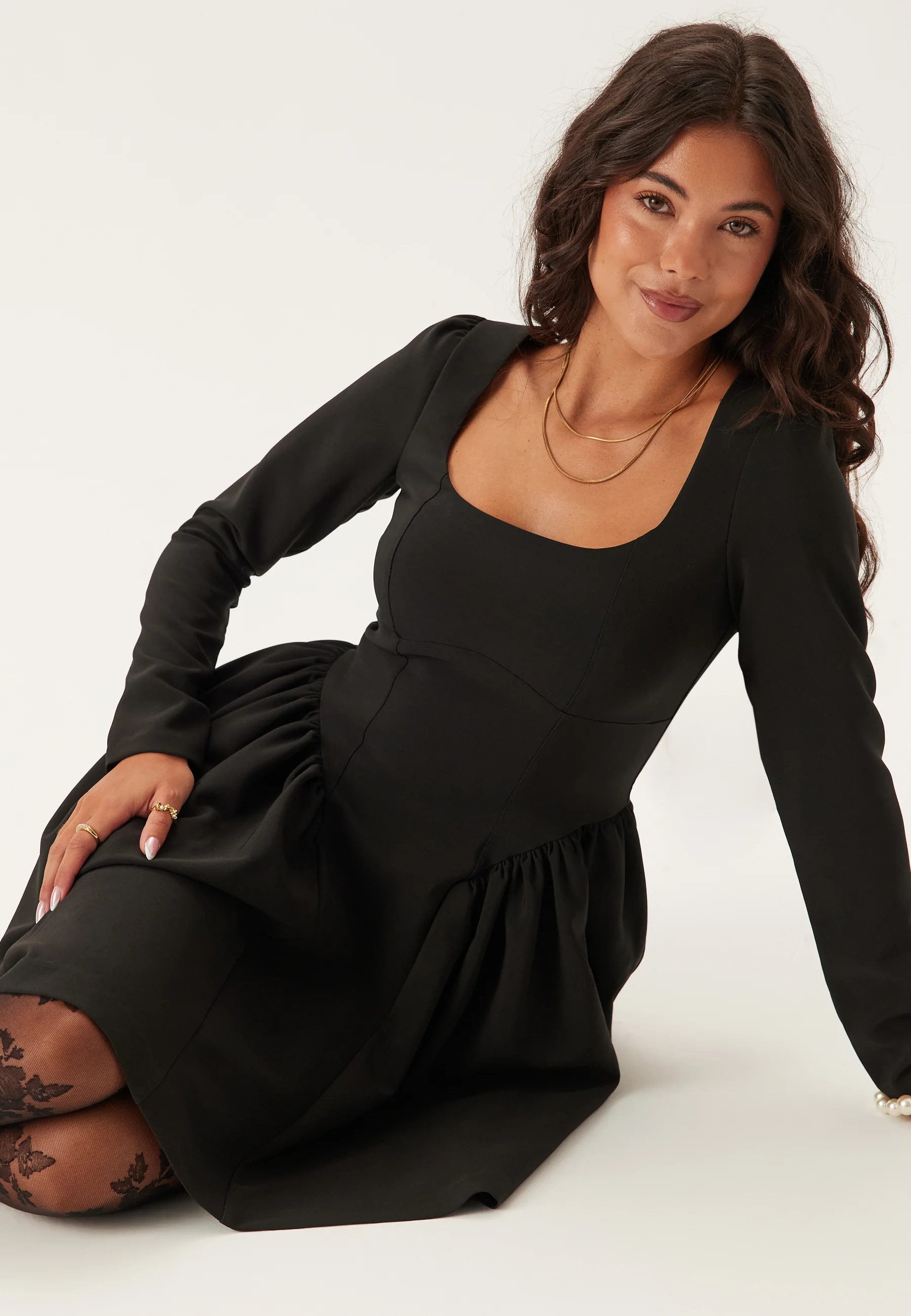 Volume Skirt Long Sleeve Mini Dress - Image 3