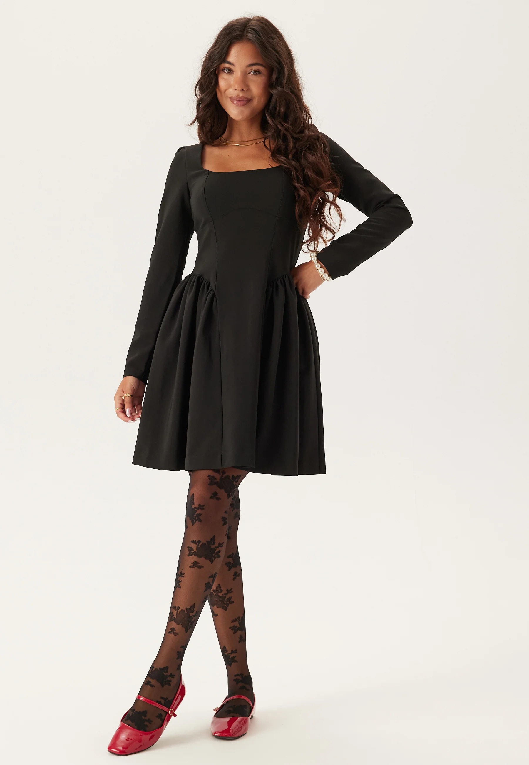 Volume Skirt Long Sleeve Mini Dress - Image 4