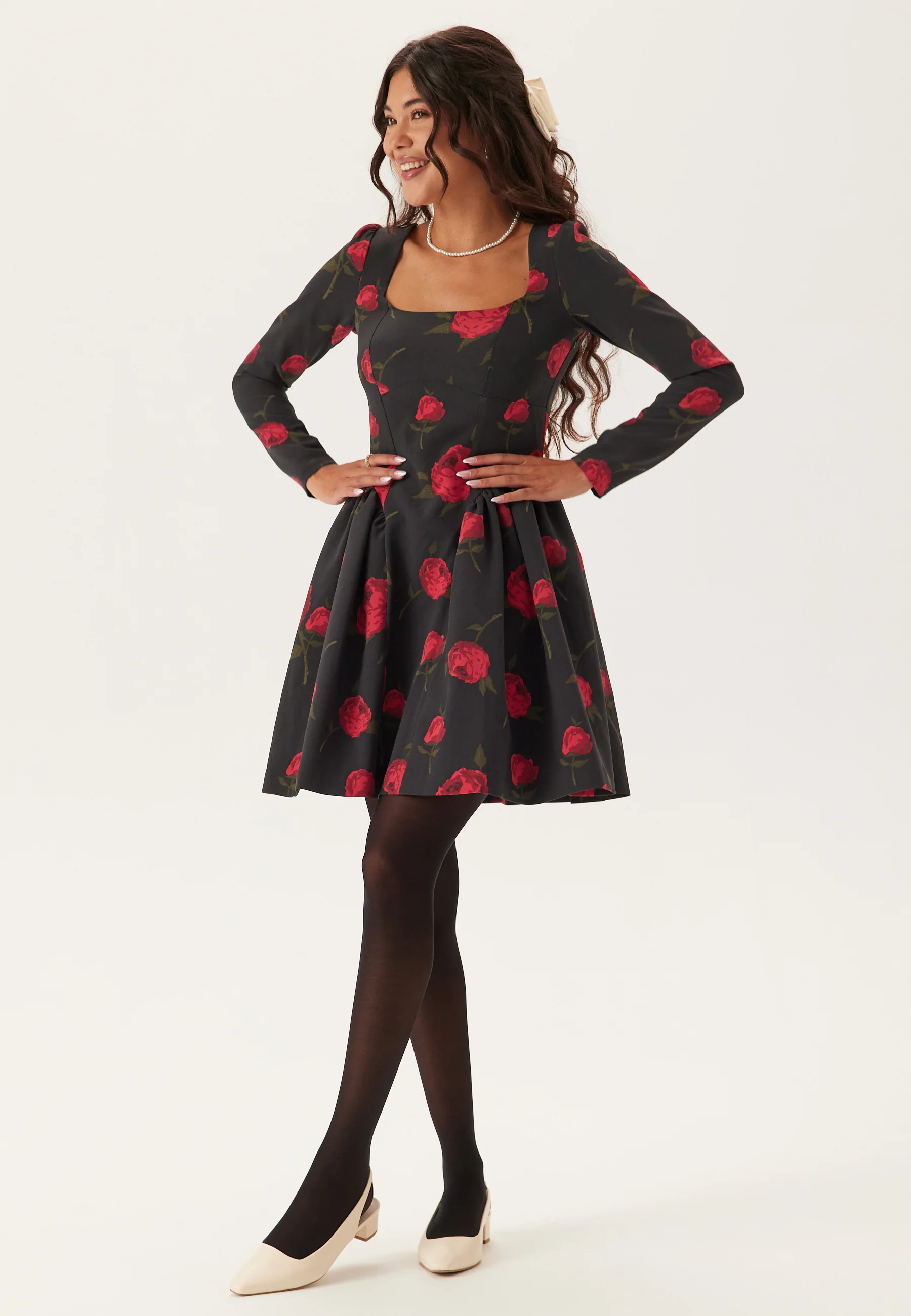 Volume Skirt Long Sleeve Mini Dress - Image 3