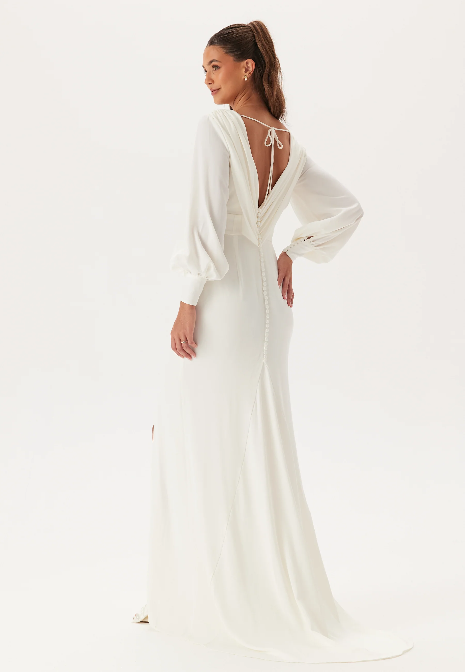 Waterfall Back Satin Wedding Gown - Image 5