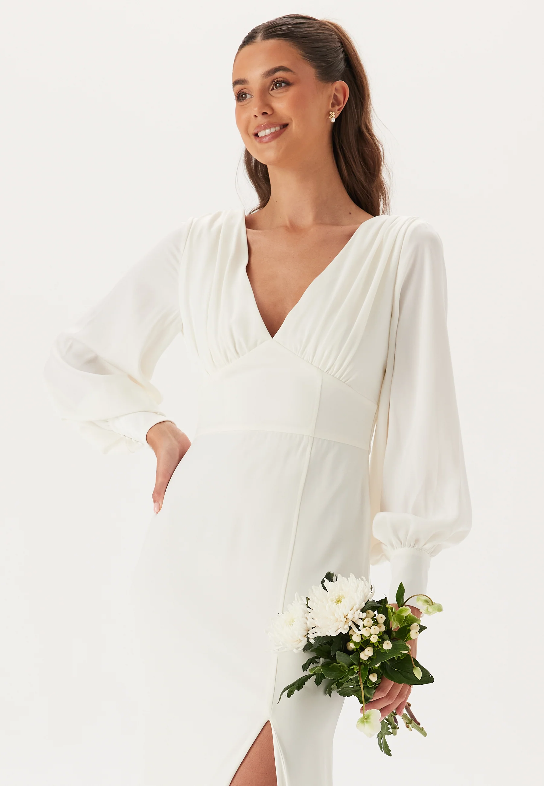 Waterfall Back Satin Wedding Gown - Image 7