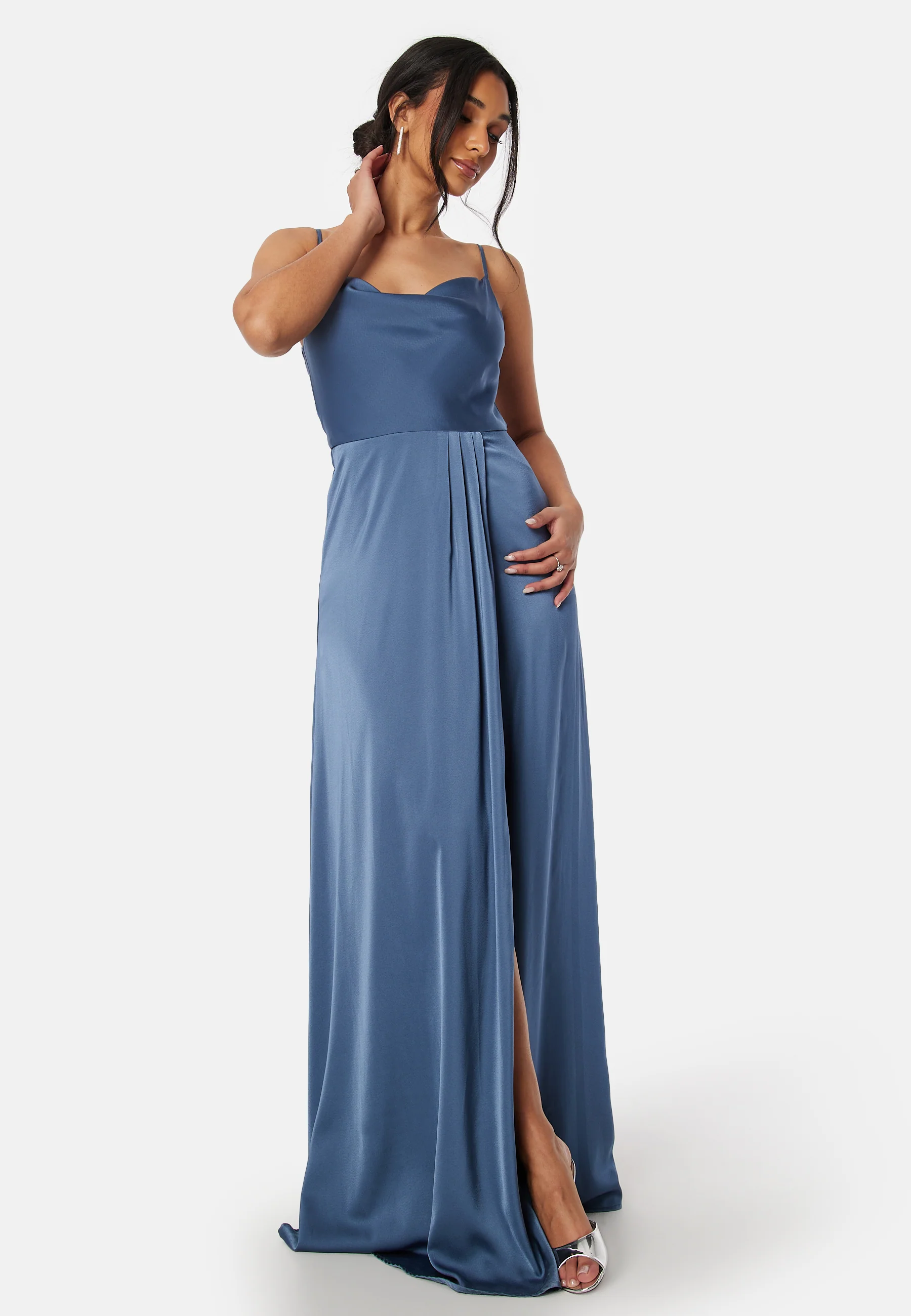 Waterfall High Slit Satin Gown