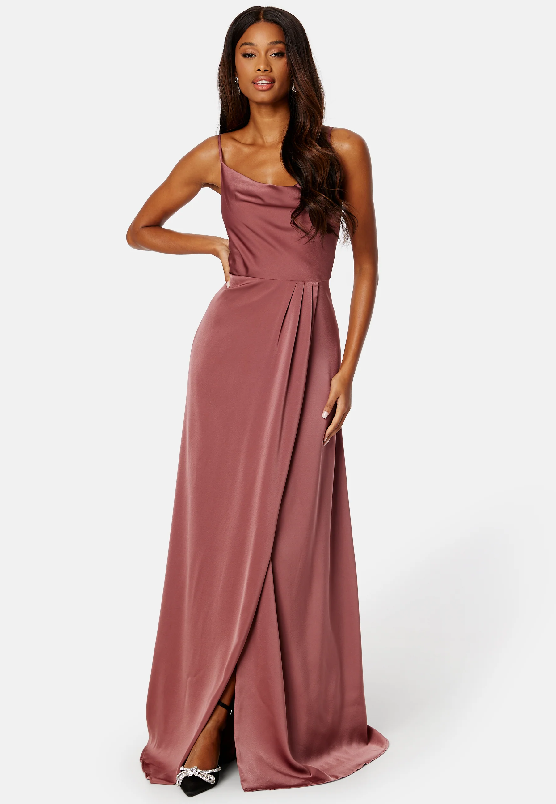 Waterfall High Slit Satin Gown - Image 3