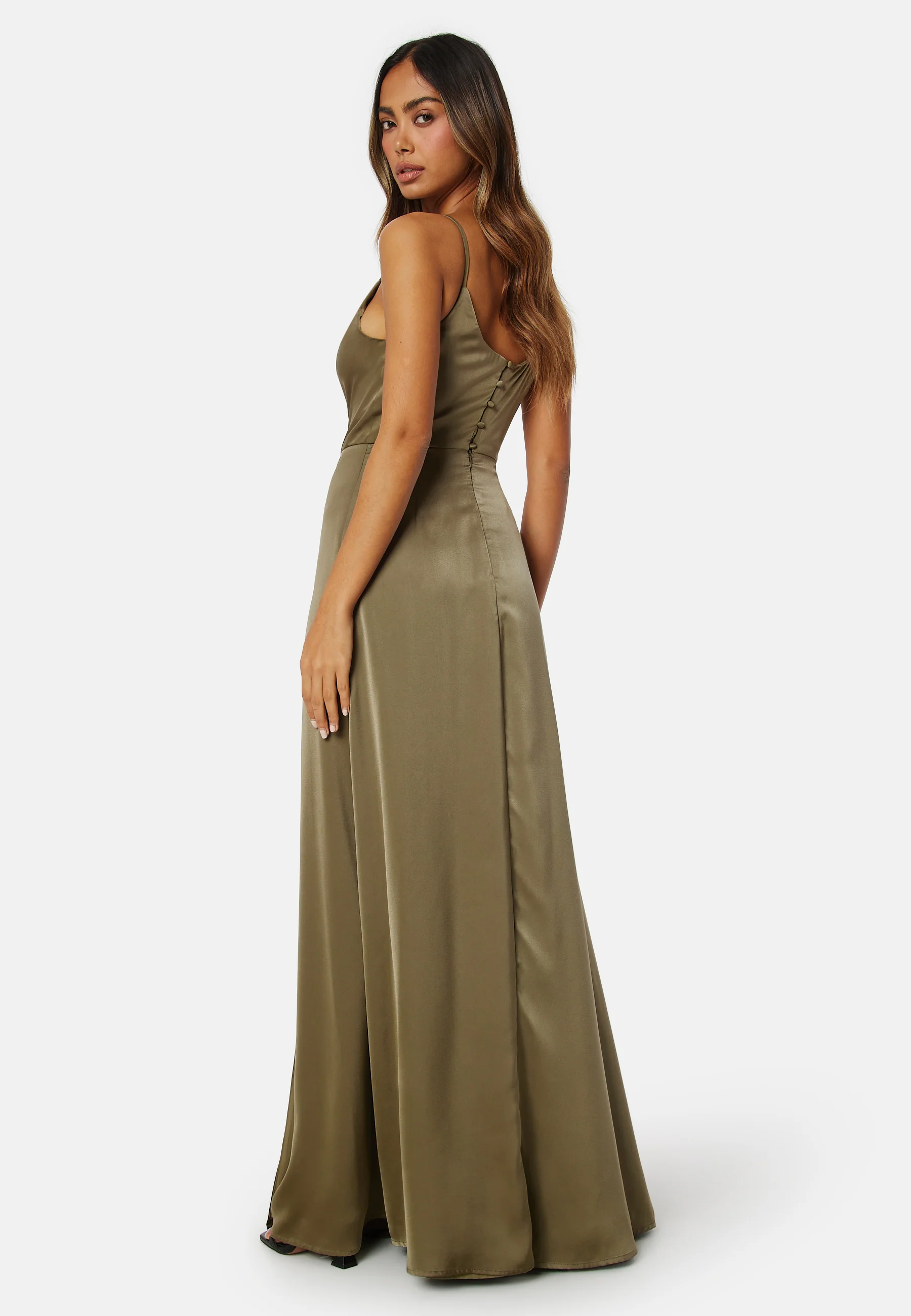Waterfall High Slit Satin Gown - Image 4