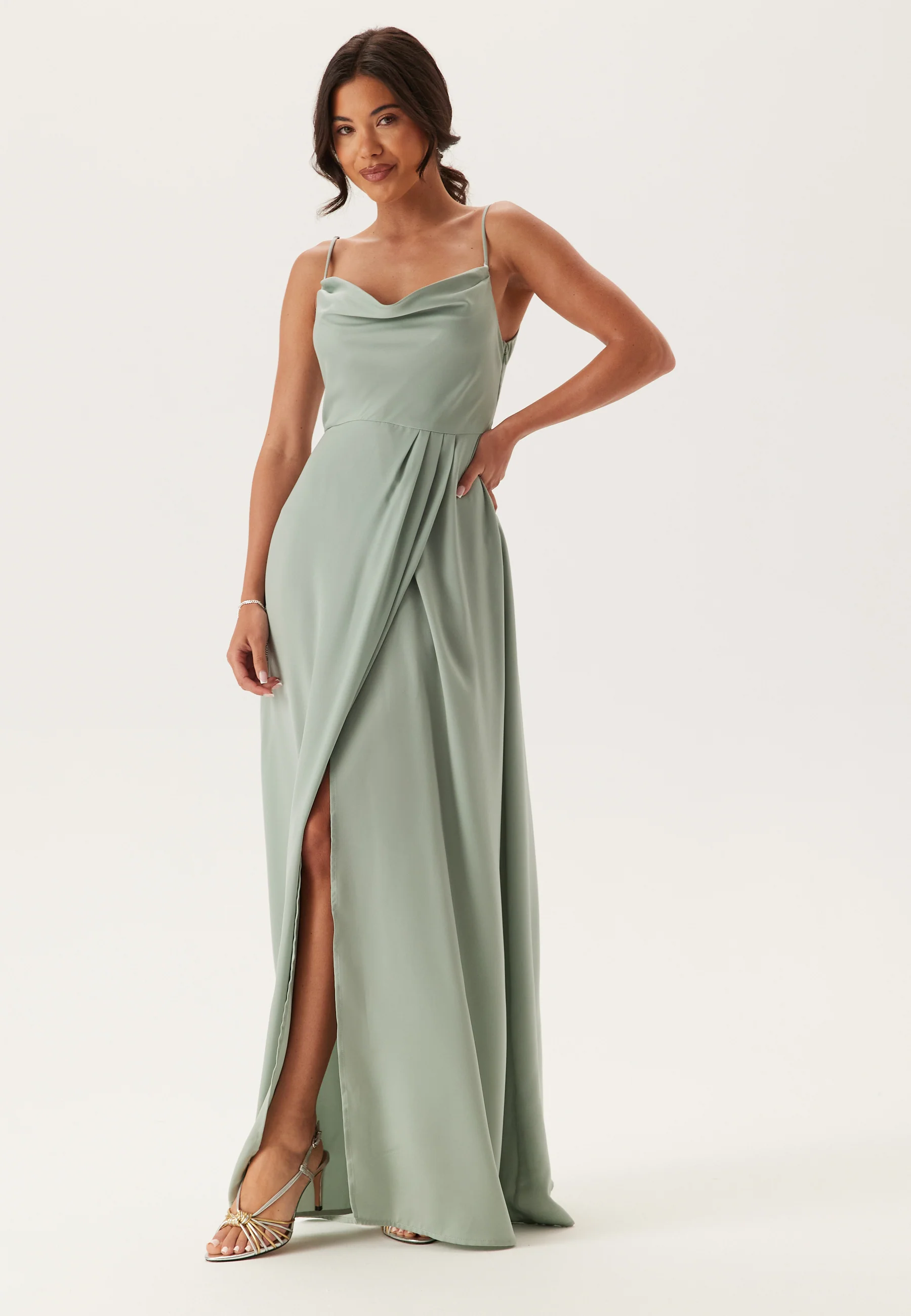 Waterfall Slit Satin Gown - Image 2