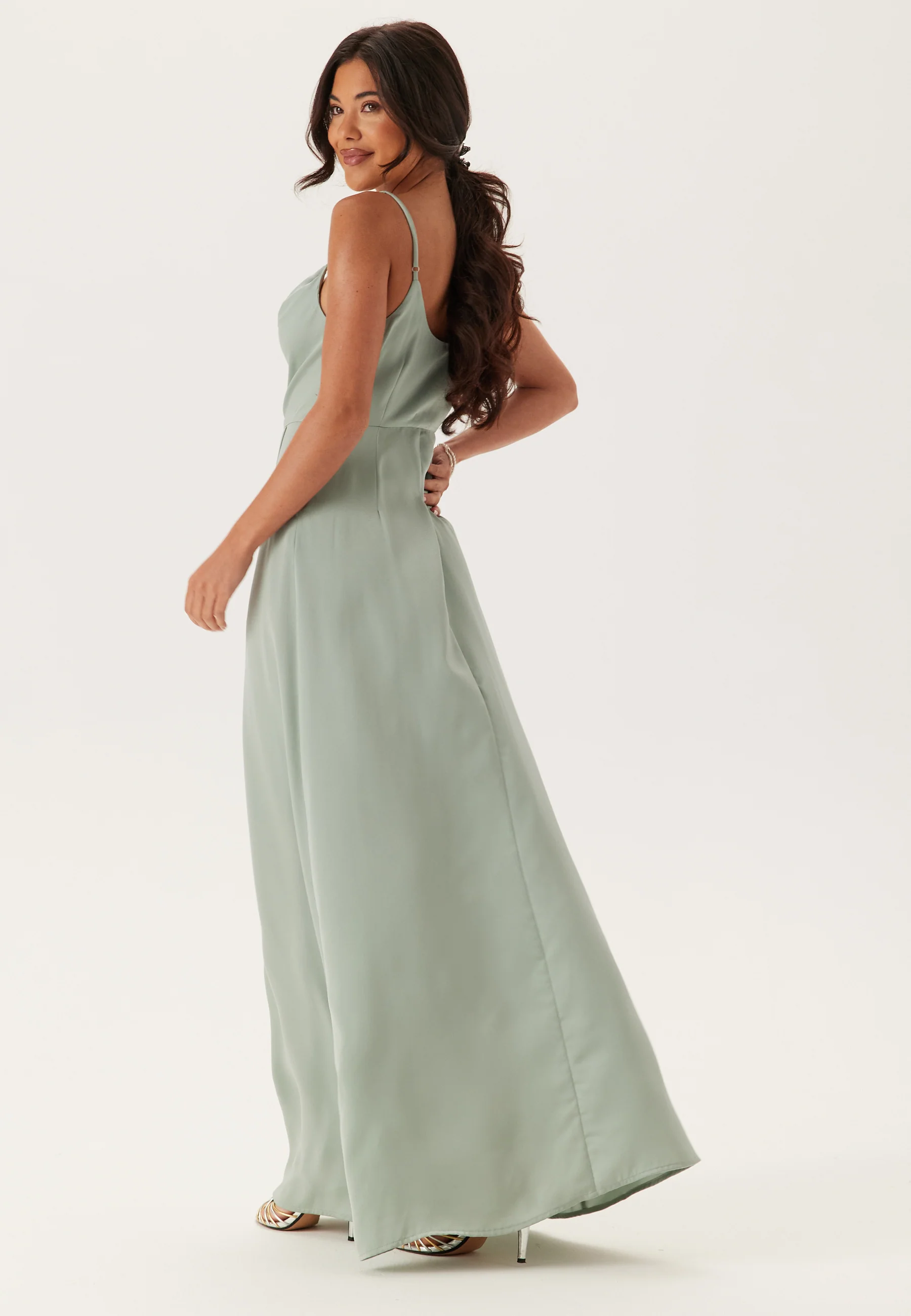 Waterfall Slit Satin Gown - Image 3
