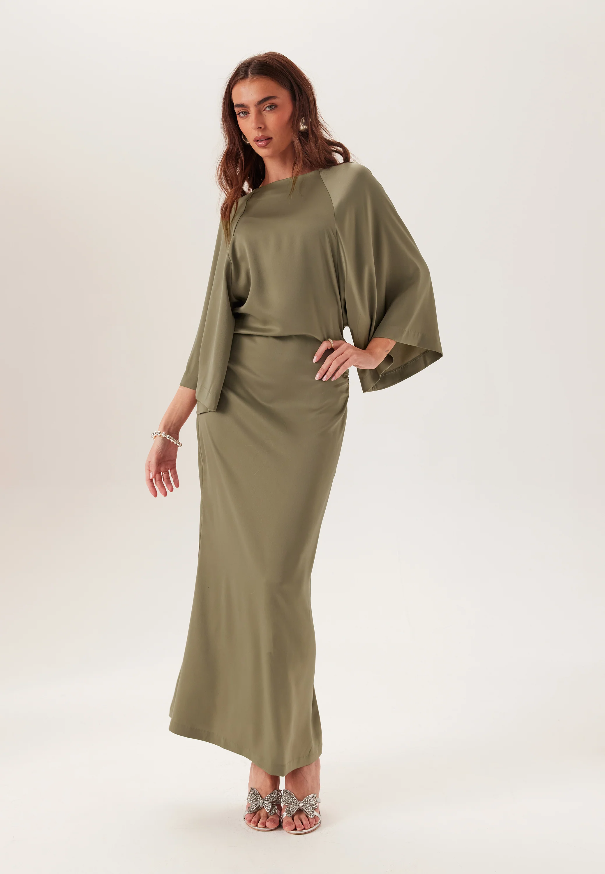 Wide Sleeve Satin Ankle Dress - Image 4