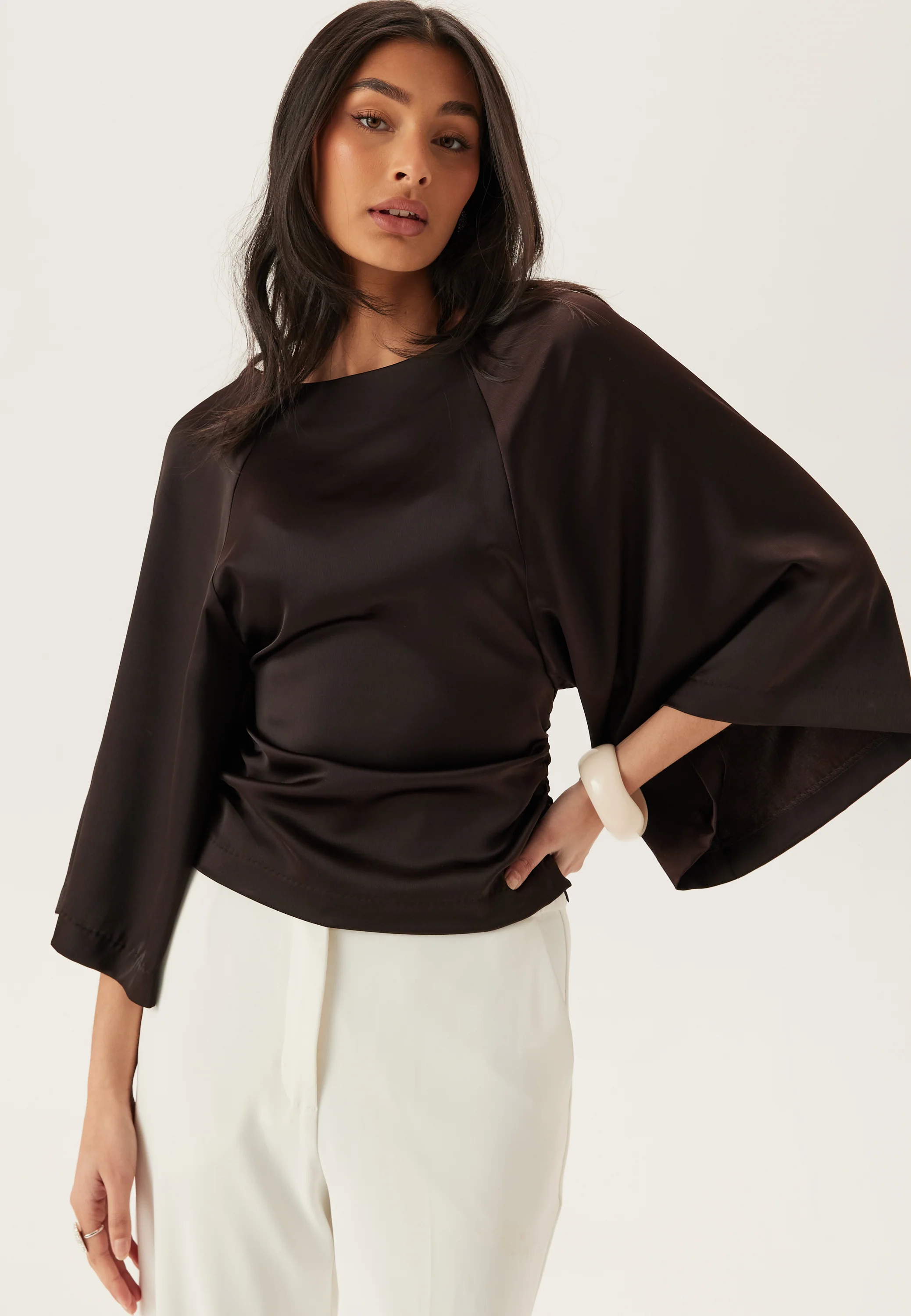Wide Sleeve Satin Blouse - Image 2